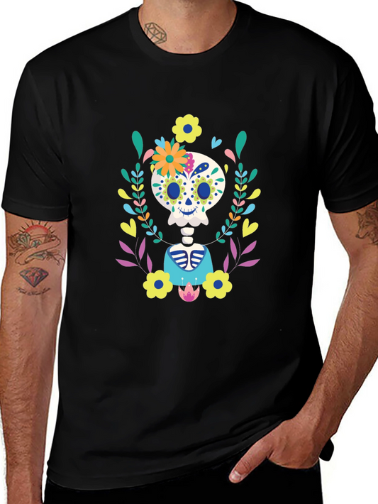 Sugar Skull Floral Skeleton Graphic Tee