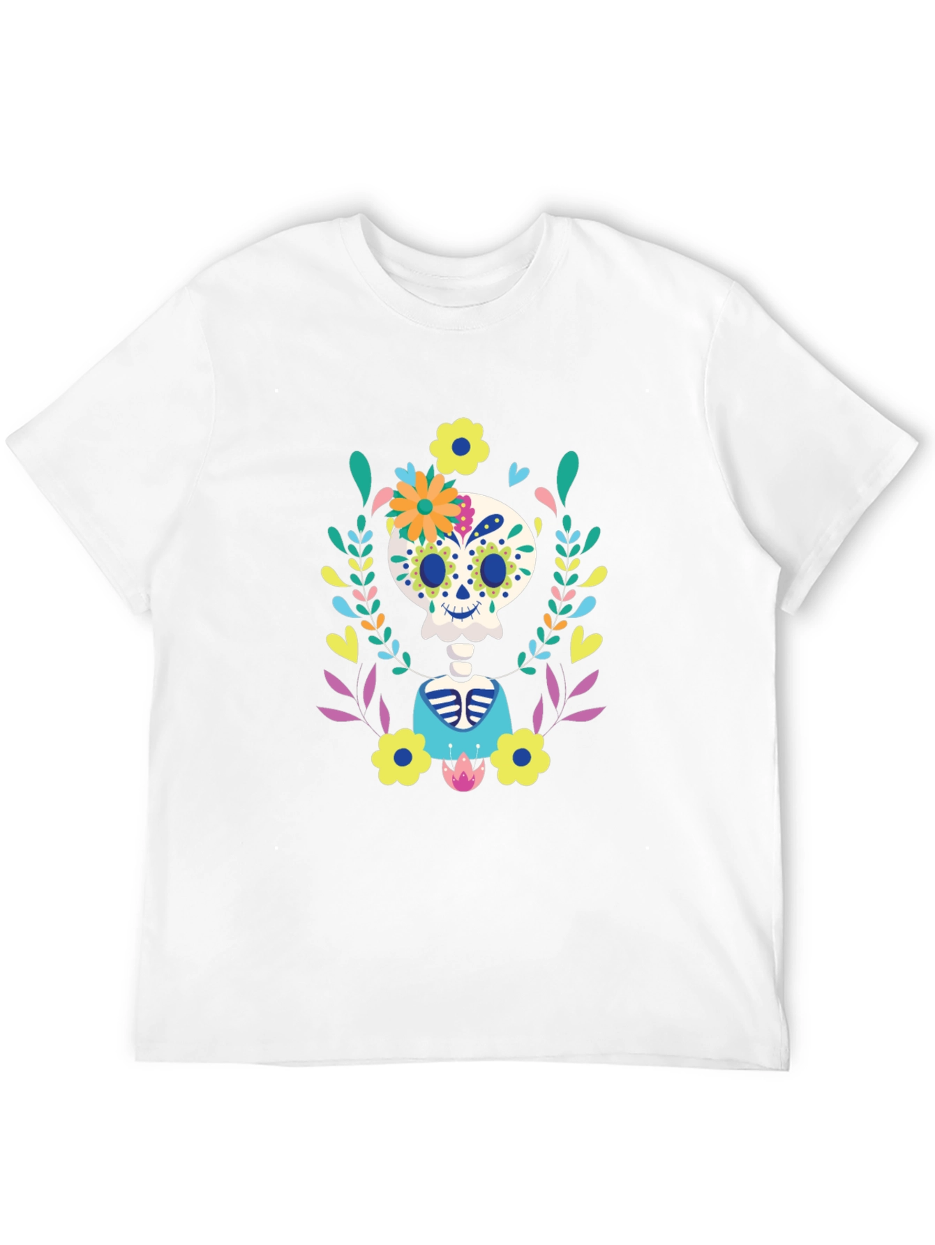 Sugar Skull Floral Skeleton Graphic Tee