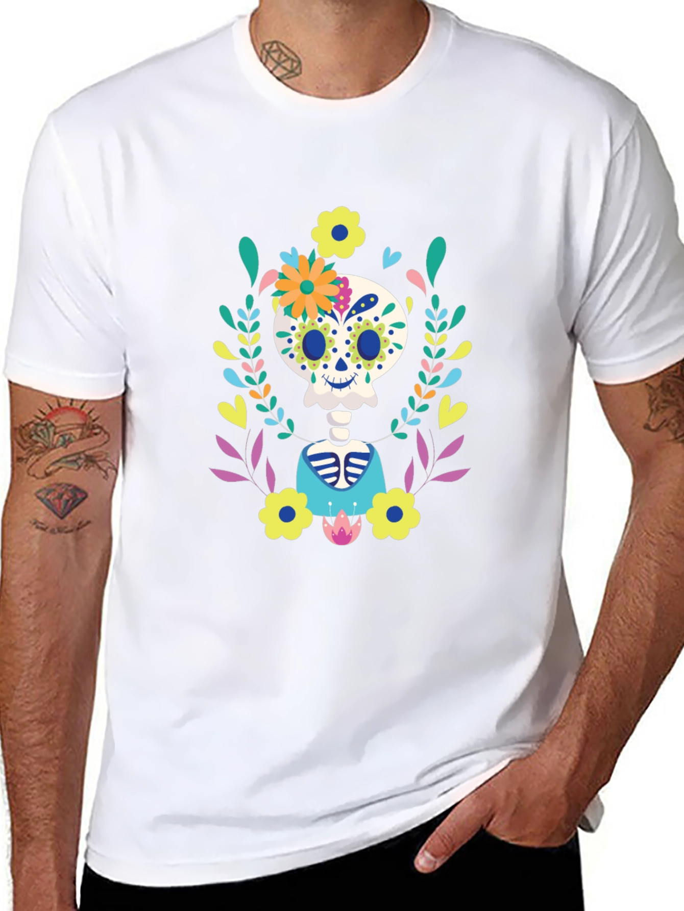 Sugar Skull Floral Skeleton Graphic Tee