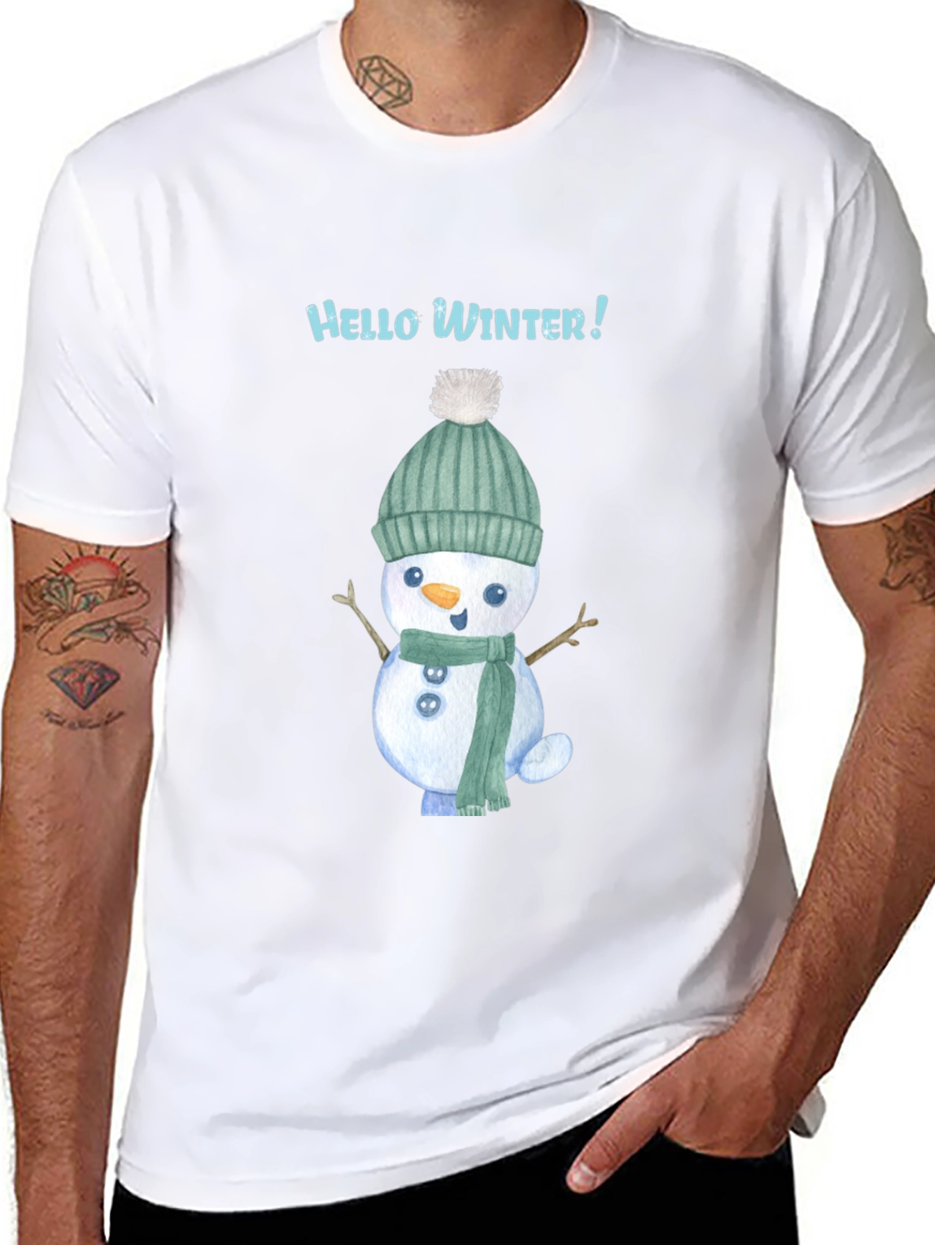Hello Winter Snowman Tee - Festive Holiday Shirt