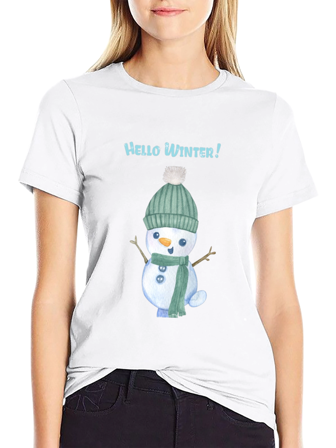Hello Winter Snowman Tee - Festive Holiday Shirt