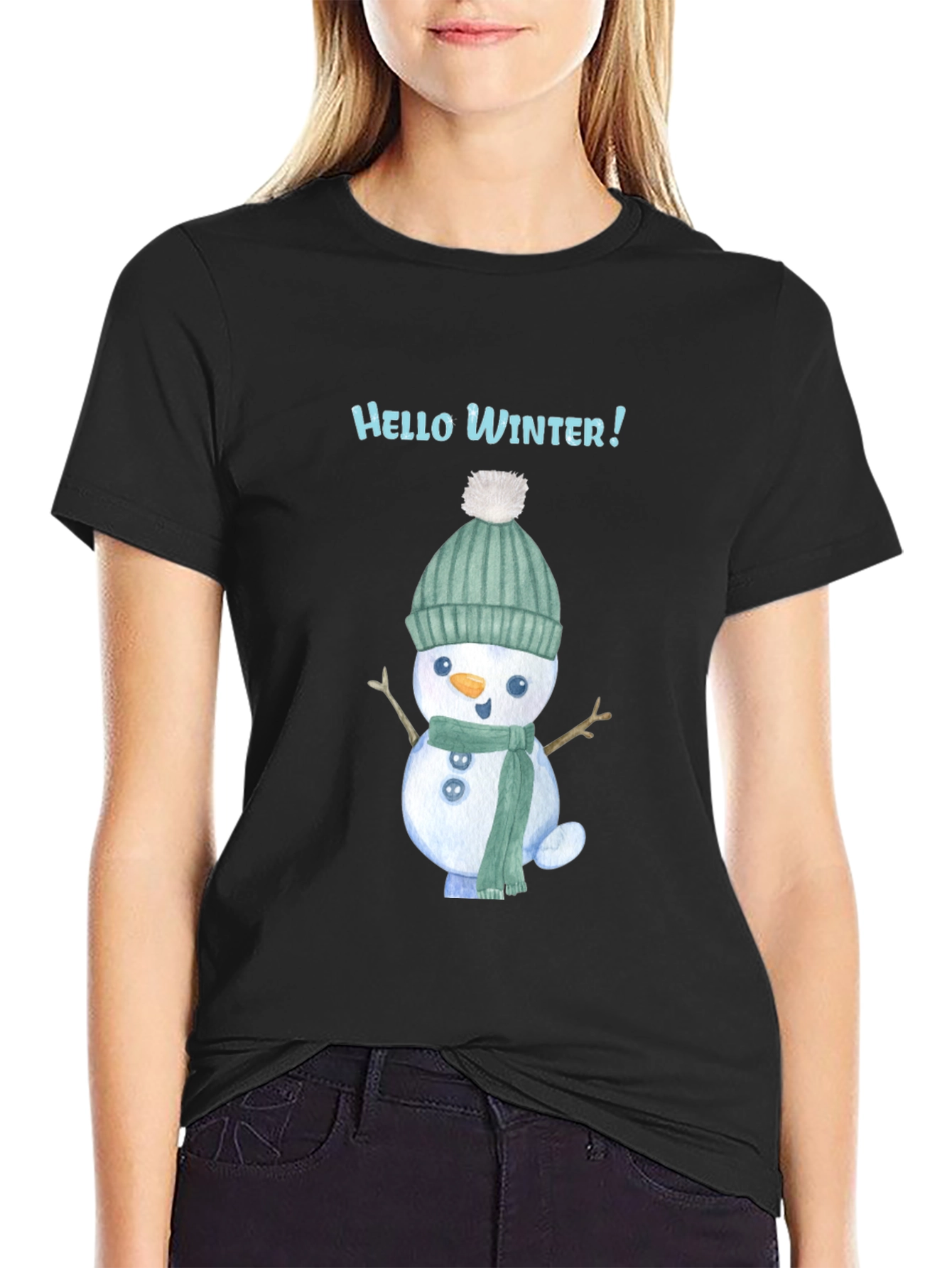 Hello Winter Snowman Tee - Festive Holiday Shirt
