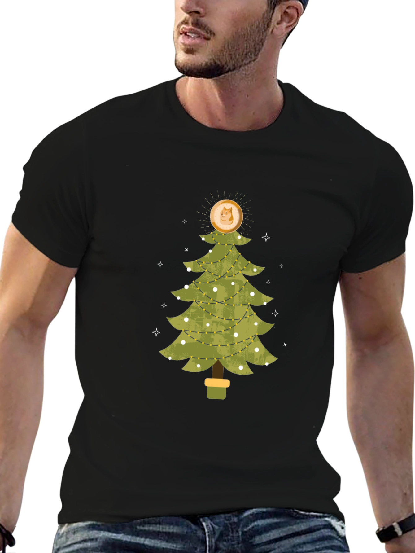 Doge Christmas Tree Black Tee
