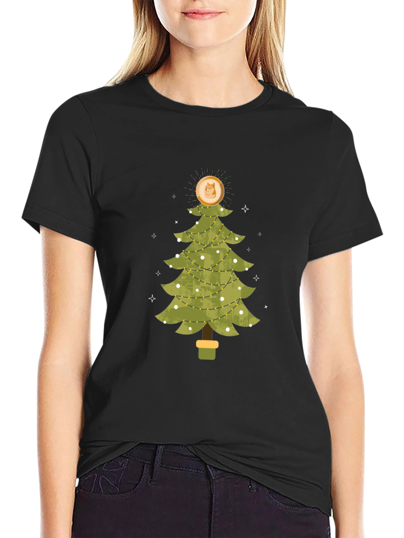 Doge Christmas Tree Black Tee