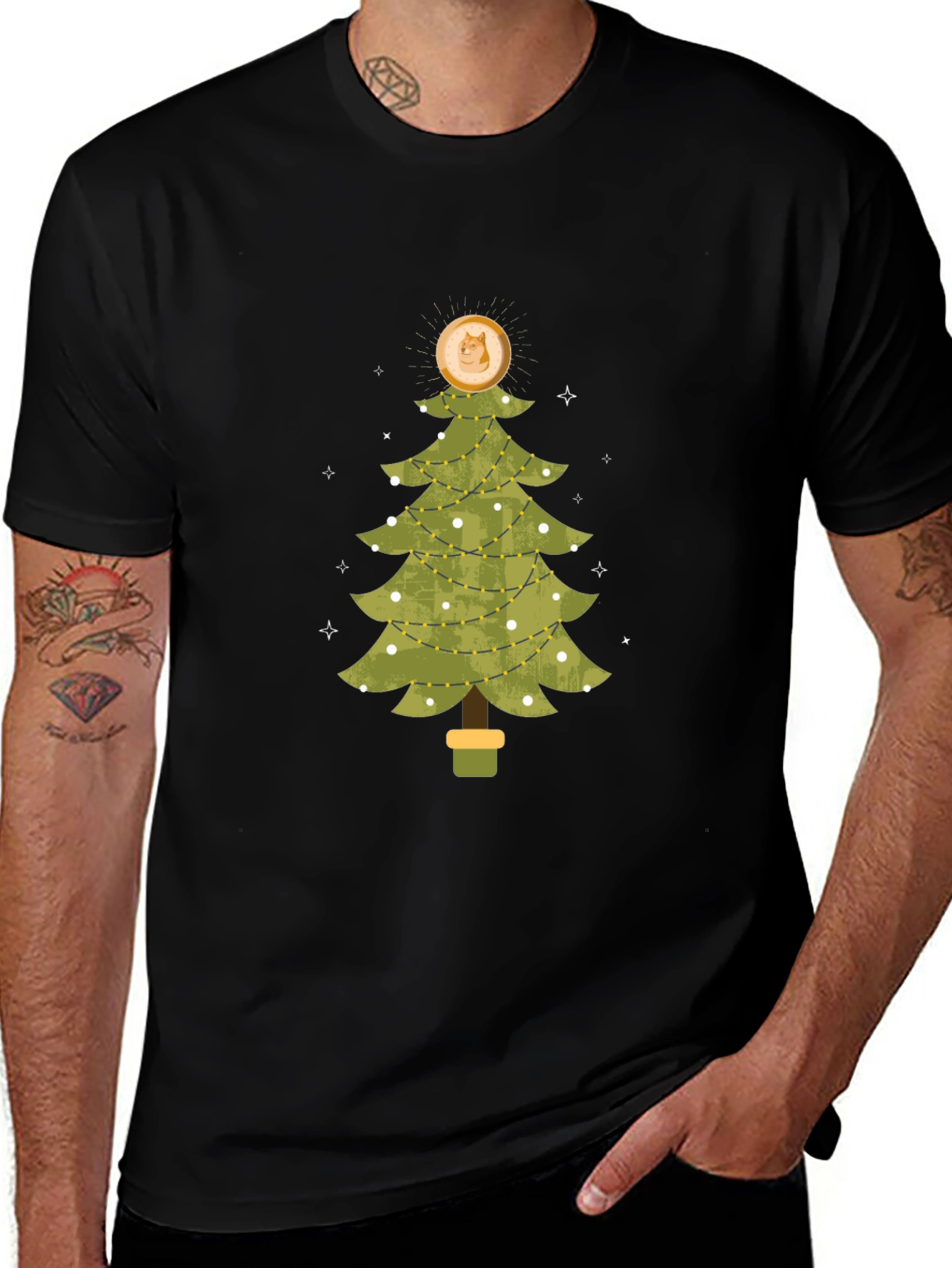 Doge Christmas Tree Black Tee