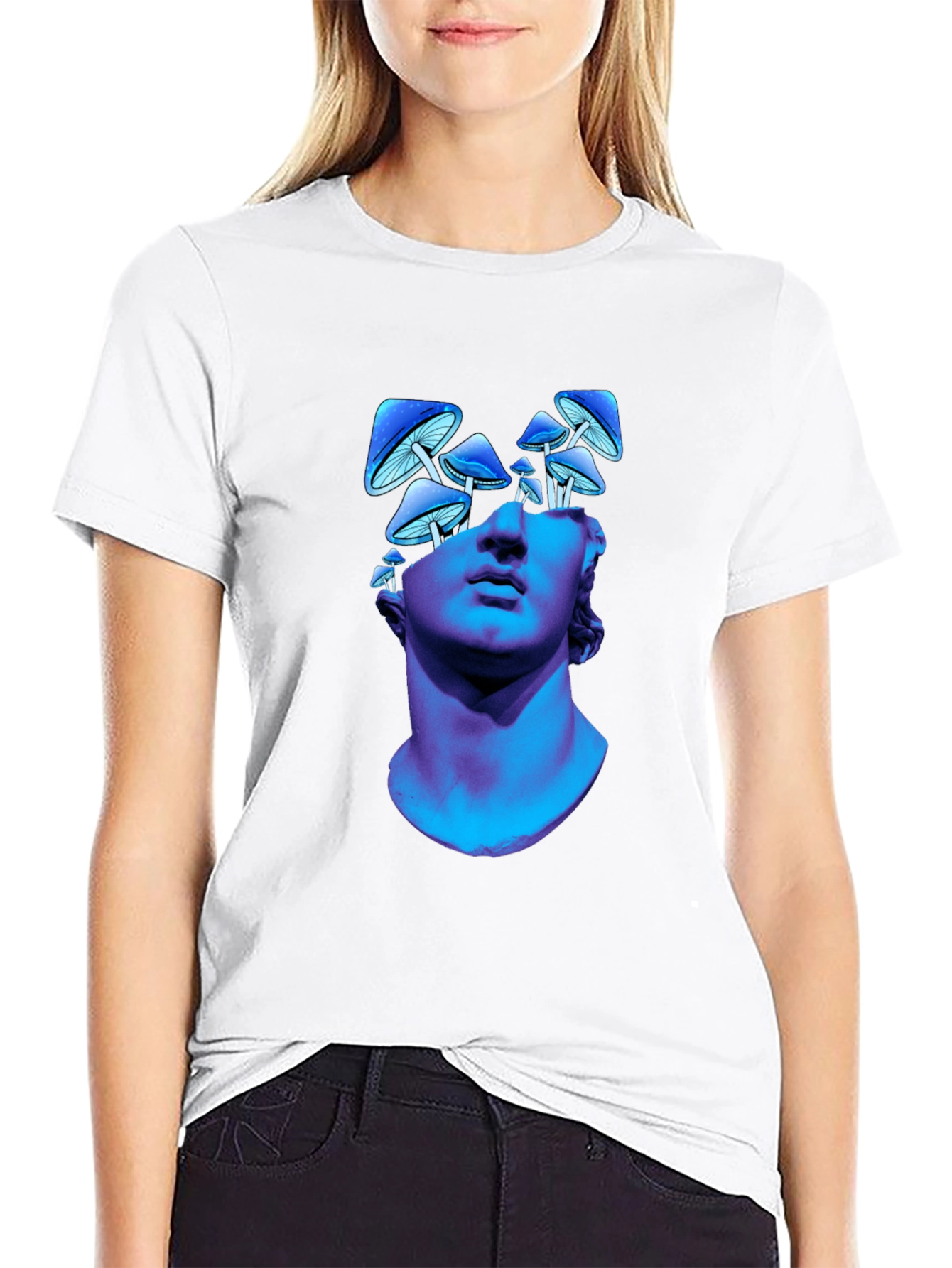 Mushroom Head Statue Graphic Tee - Unique Design