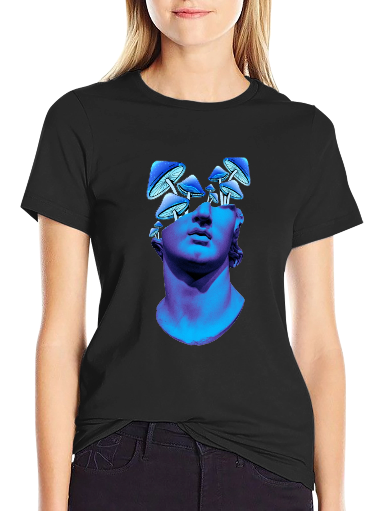 Mushroom Head Statue Graphic Tee - Unique Design