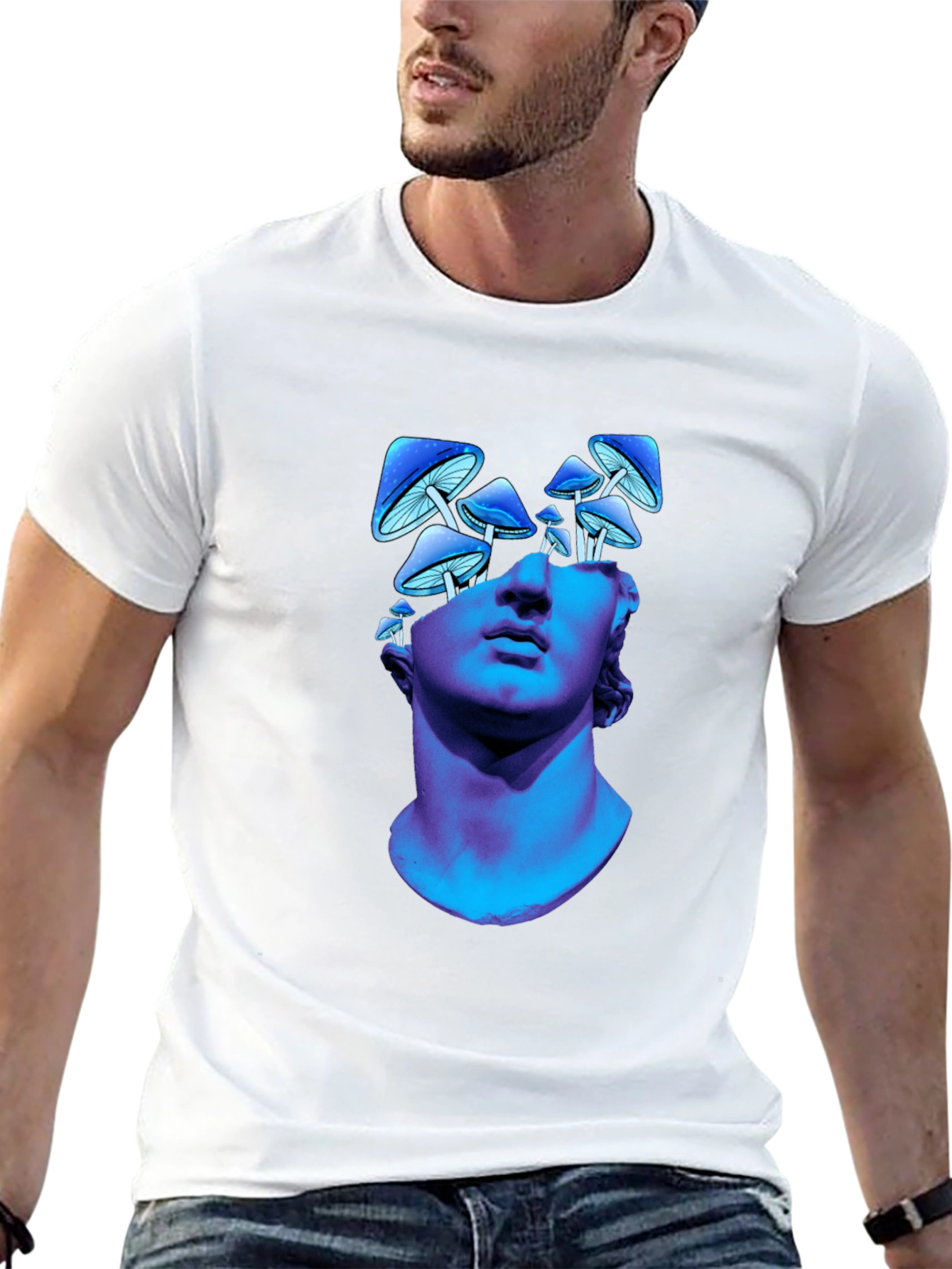 Mushroom Head Statue Graphic Tee - Unique Design