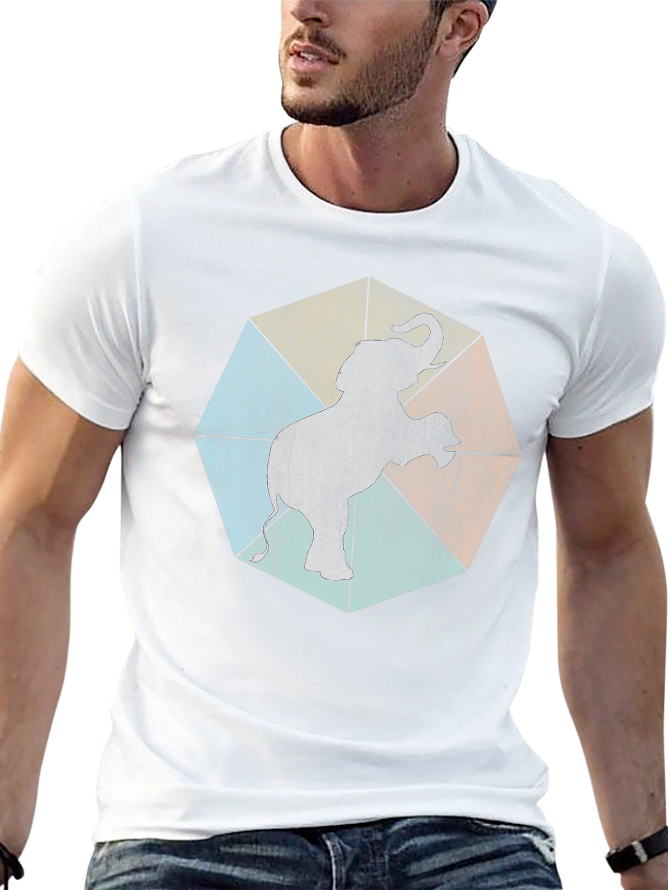 Geometric Elephant Graphic Tee - Trendy Animal Print Shirt