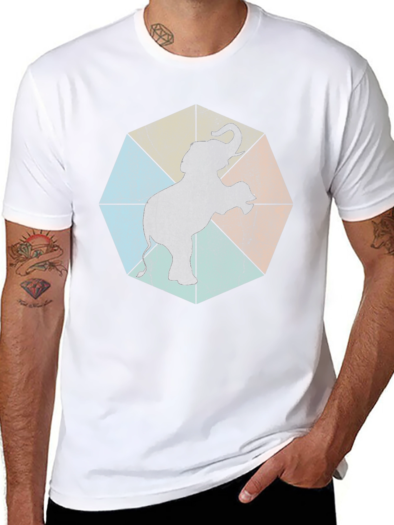 Geometric Elephant Graphic Tee - Trendy Animal Print Shirt