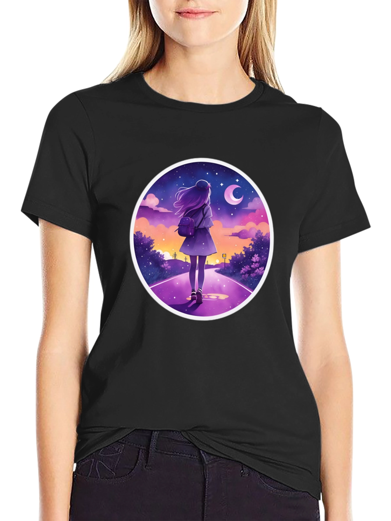 Night Walk Graphic Tee - Anime Style