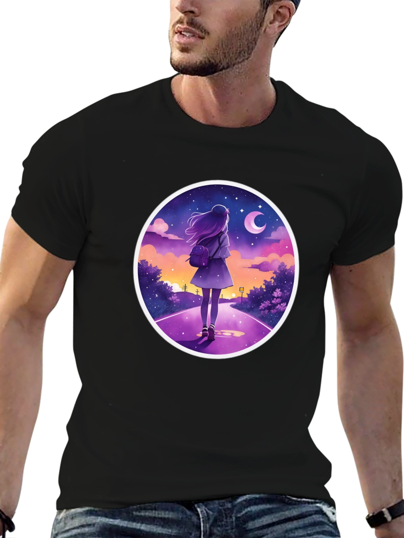 Night Walk Graphic Tee - Anime Style