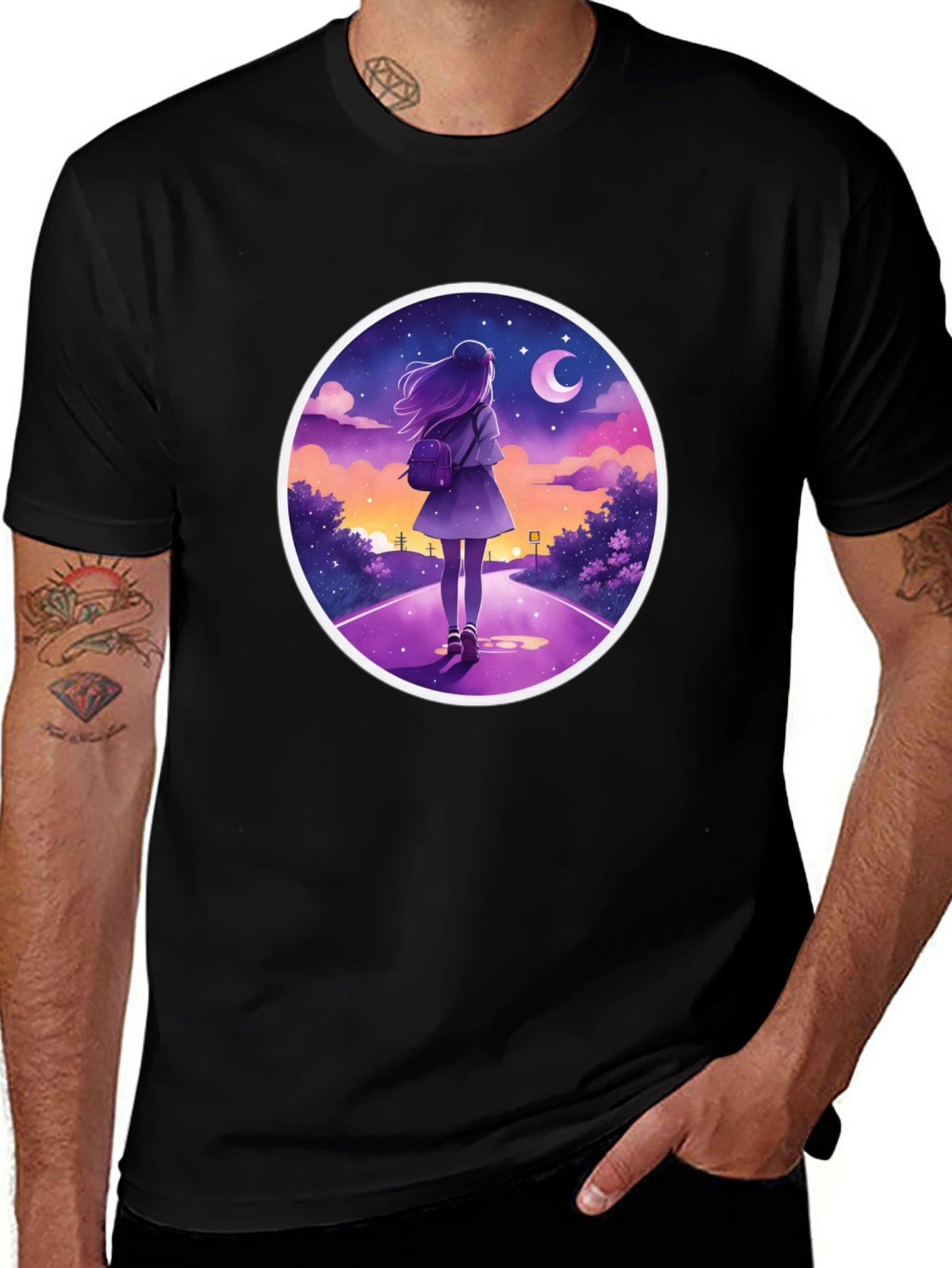 Night Walk Graphic Tee - Anime Style