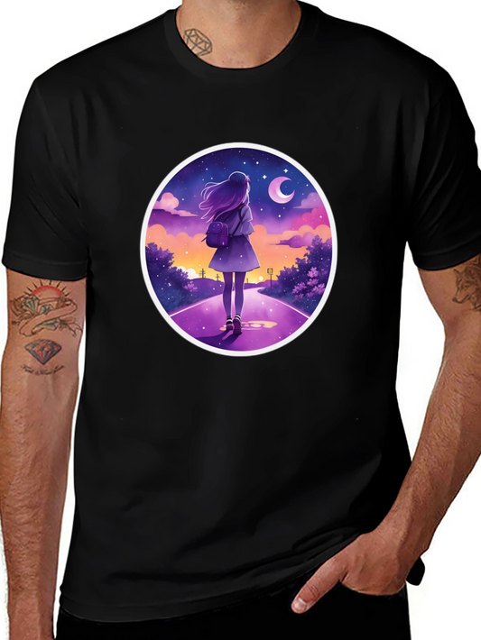 Night Walk Graphic Tee - Anime Style