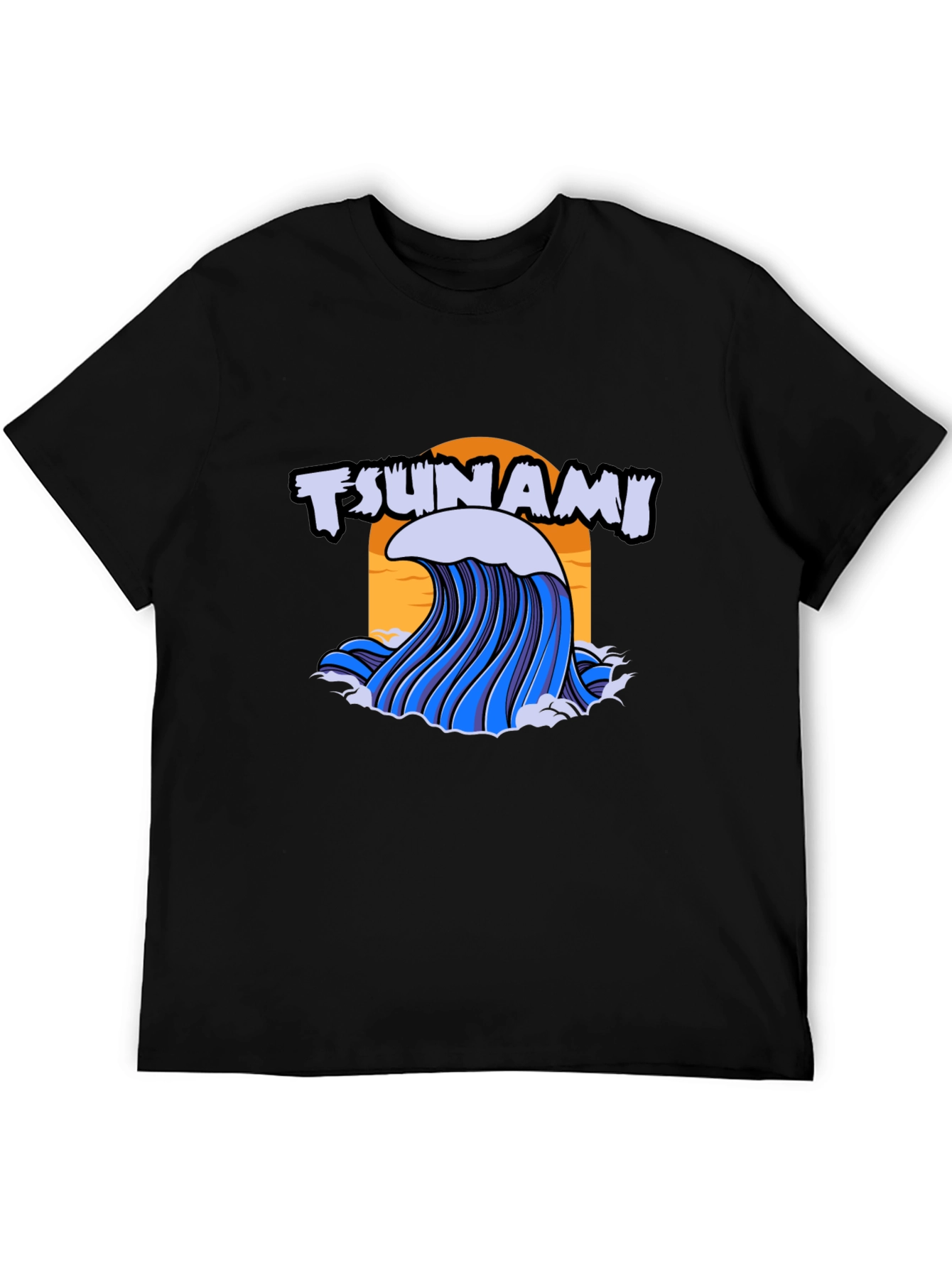 Tsunami Wave Graphic Print Black T-Shirt