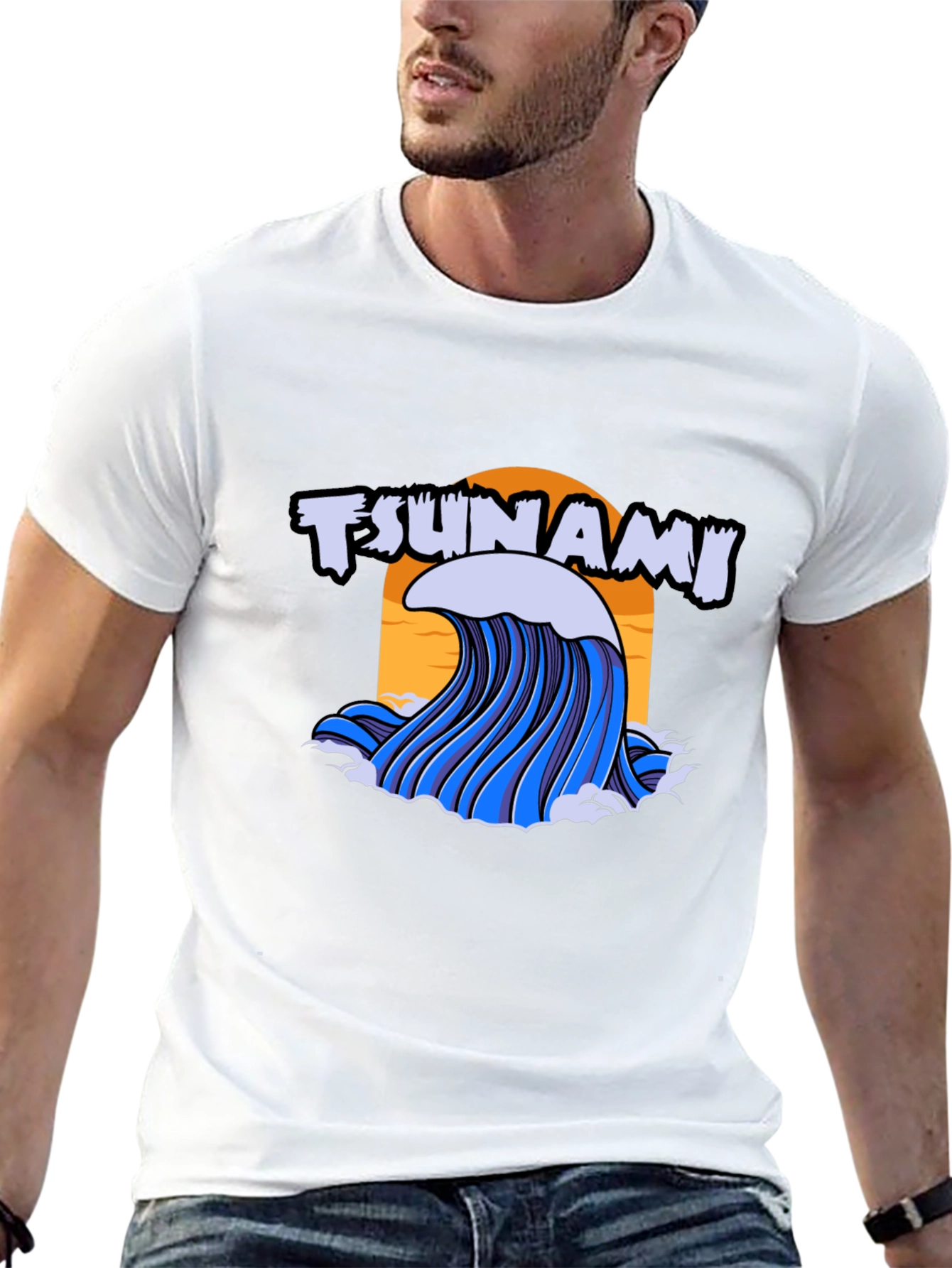 Tsunami Wave Graphic Print Black T-Shirt