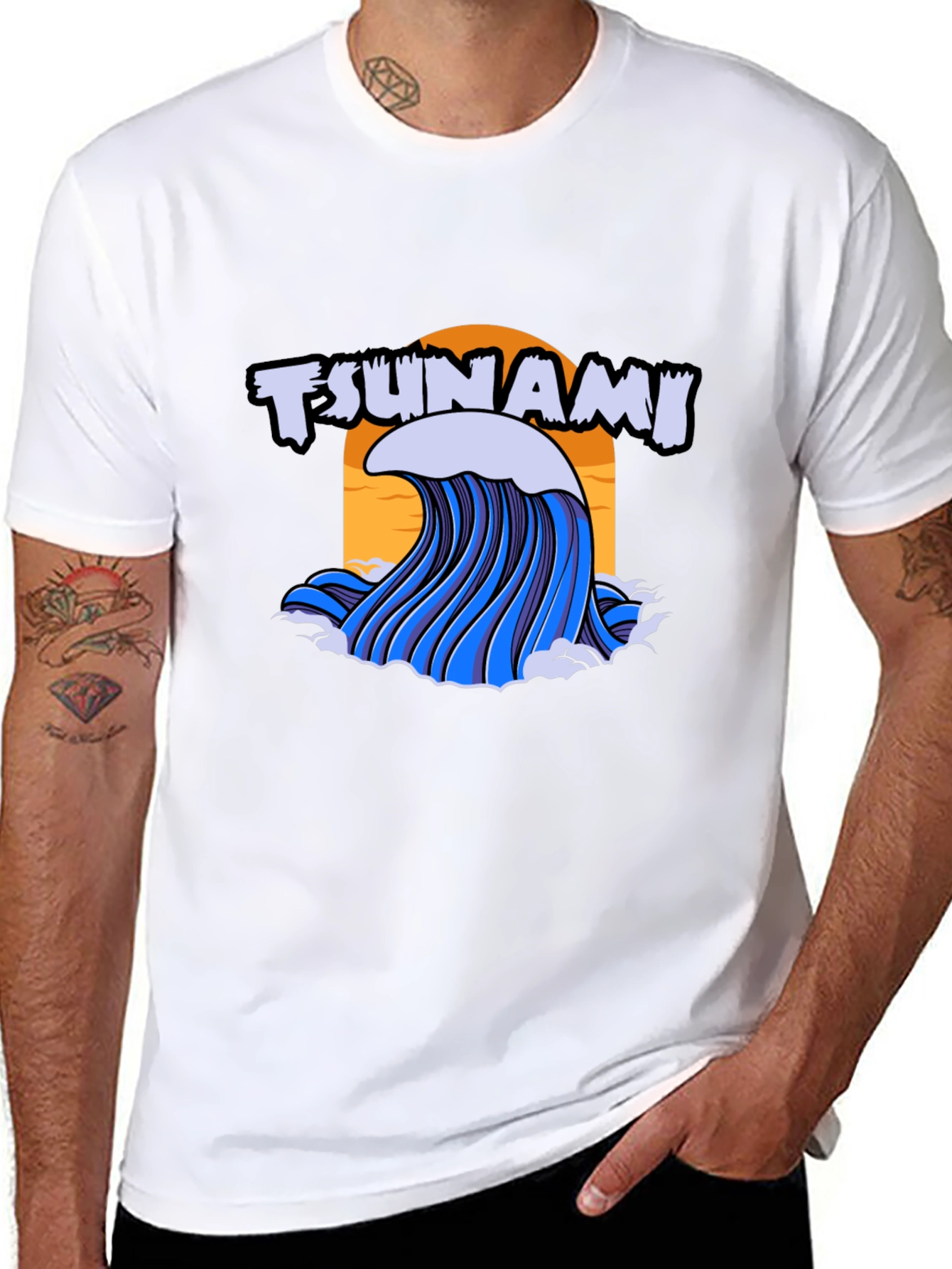 Tsunami Wave Graphic Print Black T-Shirt
