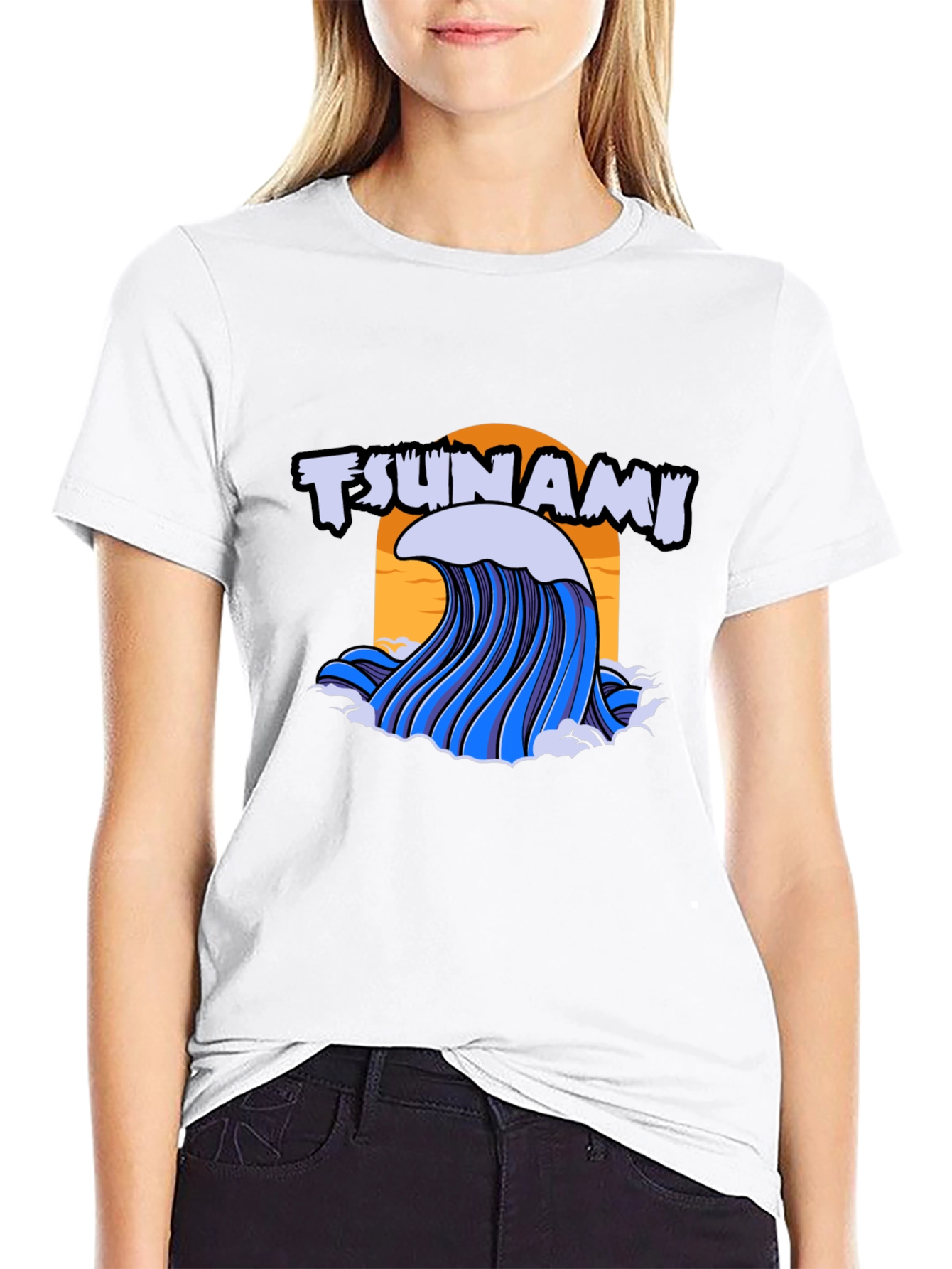 Tsunami Wave Graphic Print Black T-Shirt