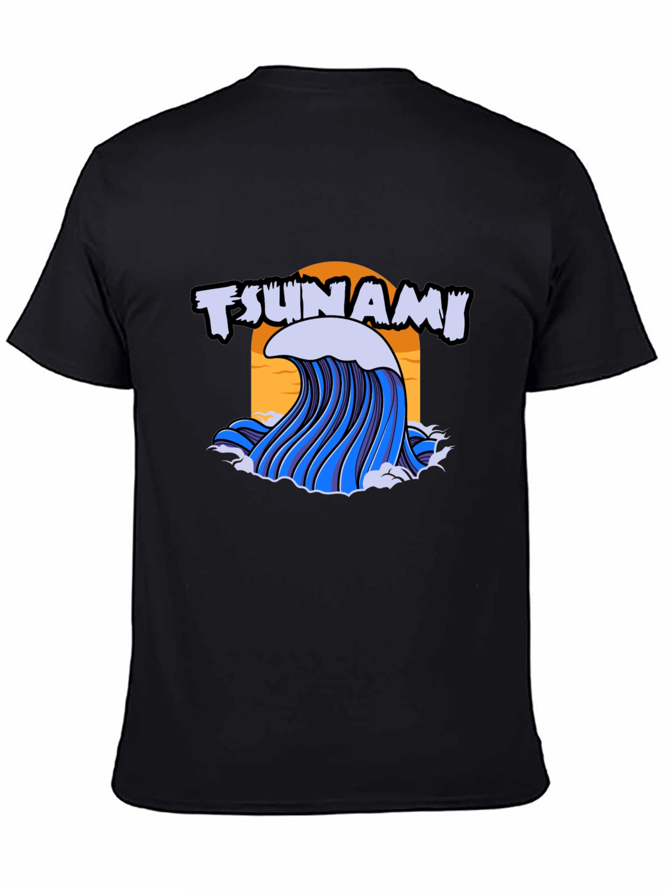 Tsunami Wave Graphic Print Black T-Shirt