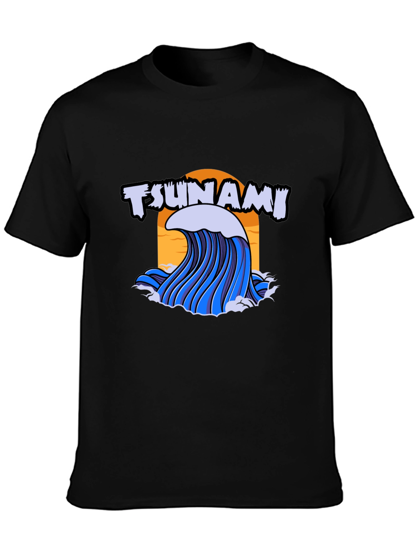 Tsunami Wave Graphic Print Black T-Shirt