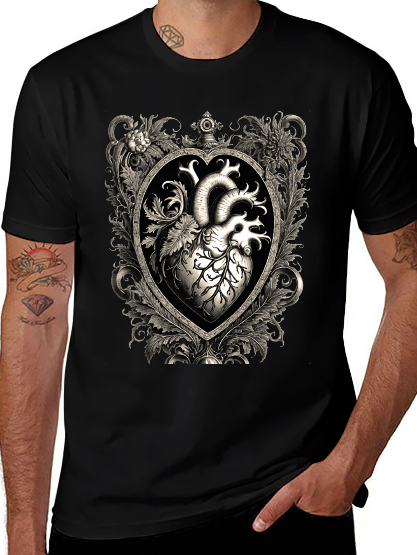 Anatomical Heart Floral Framed Graphic Tee