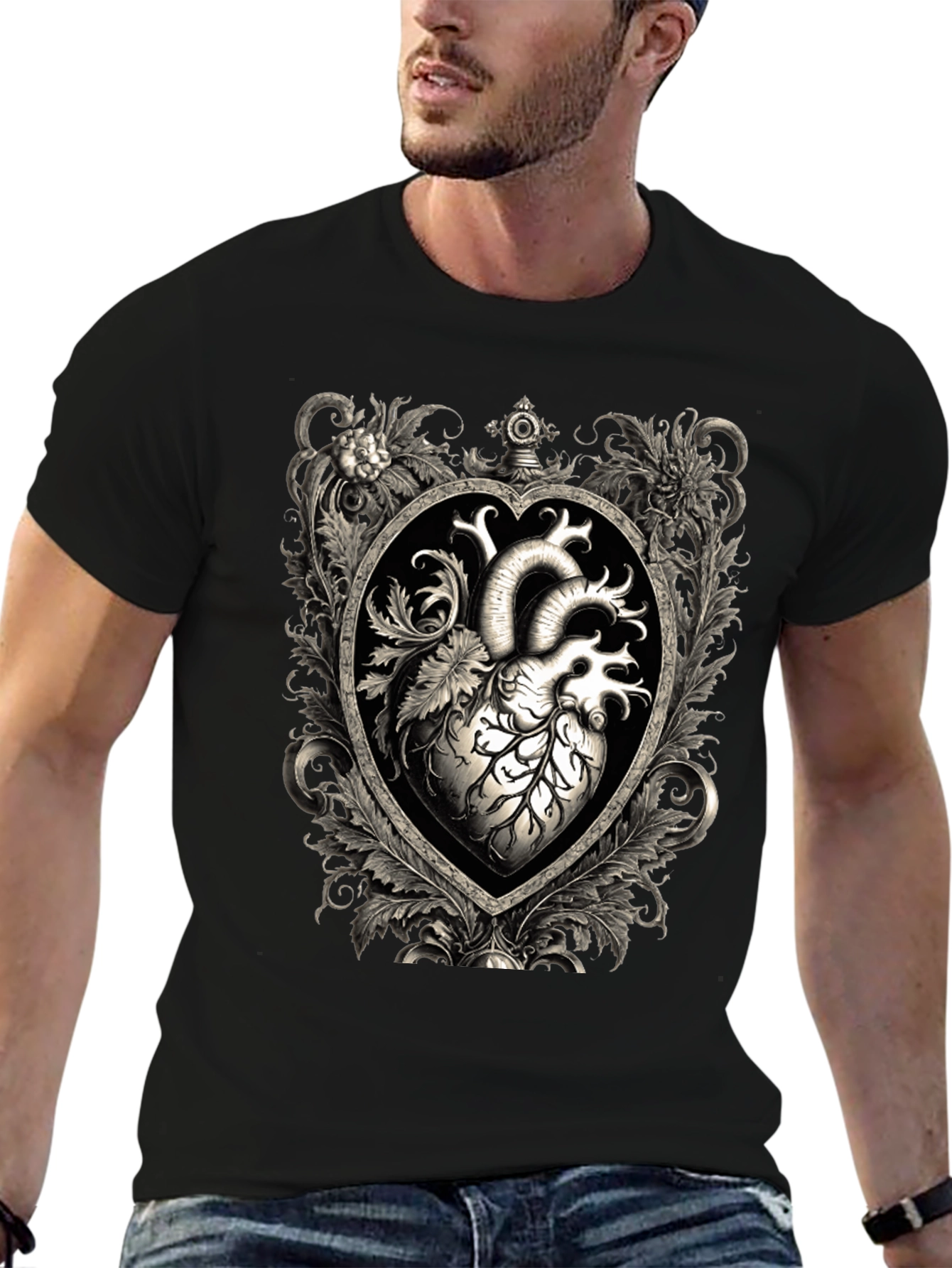 Anatomical Heart Floral Framed Graphic Tee
