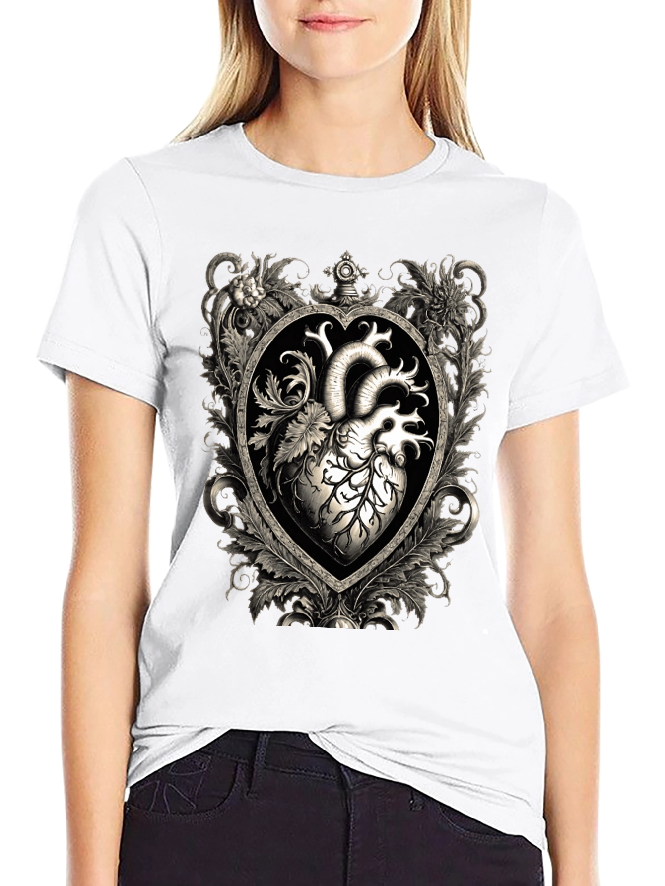 Anatomical Heart Floral Framed Graphic Tee