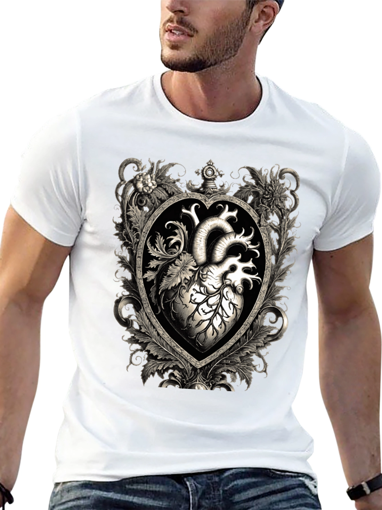 Anatomical Heart Floral Framed Graphic Tee