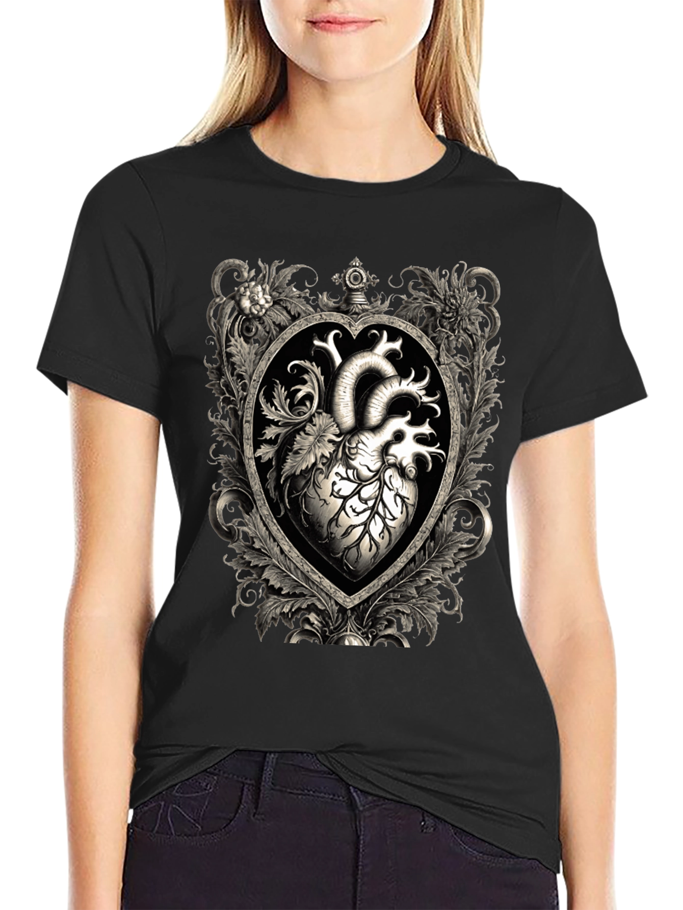Anatomical Heart Floral Framed Graphic Tee