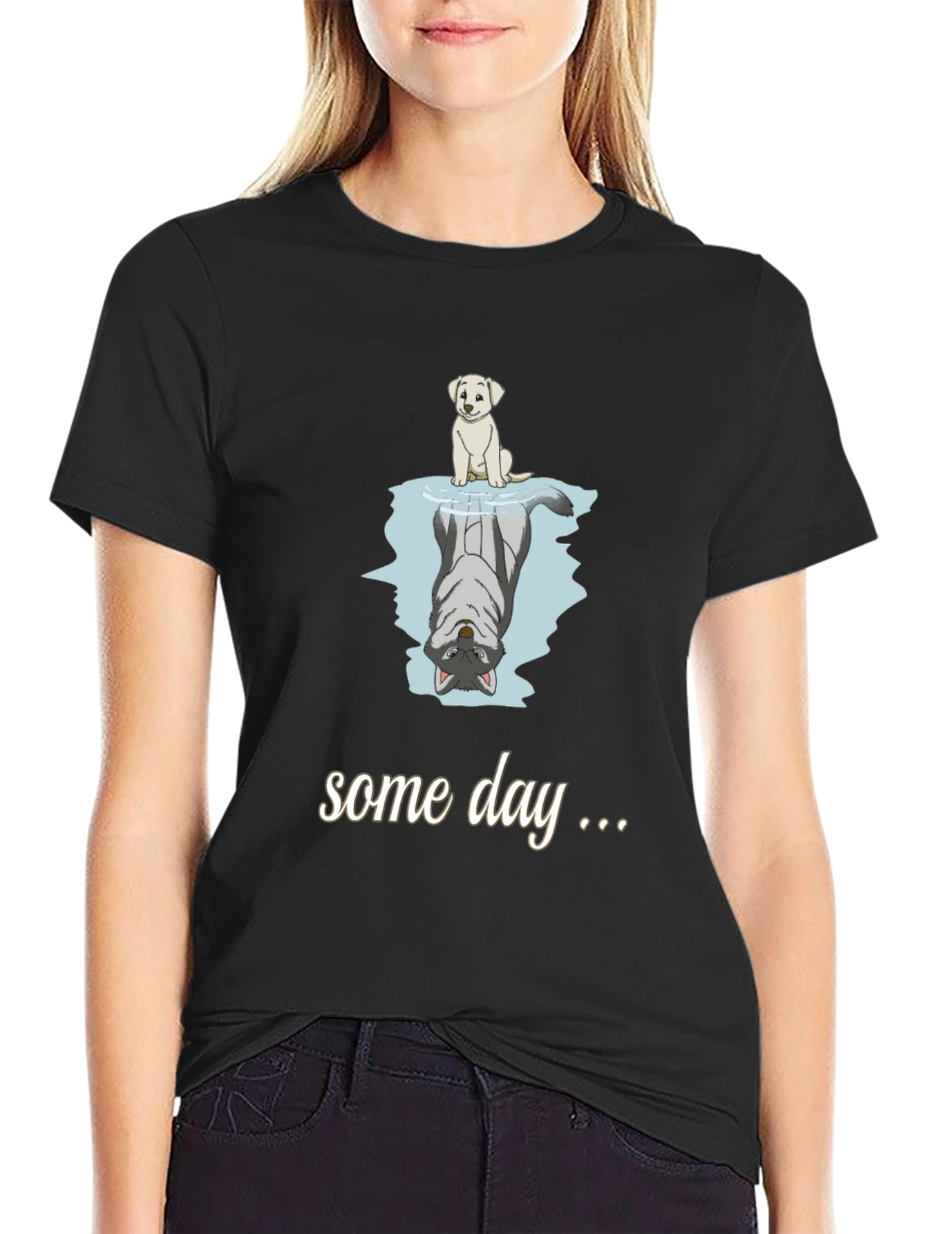 Dog Reflection T-Shirt - Some Day Black Cotton Tee