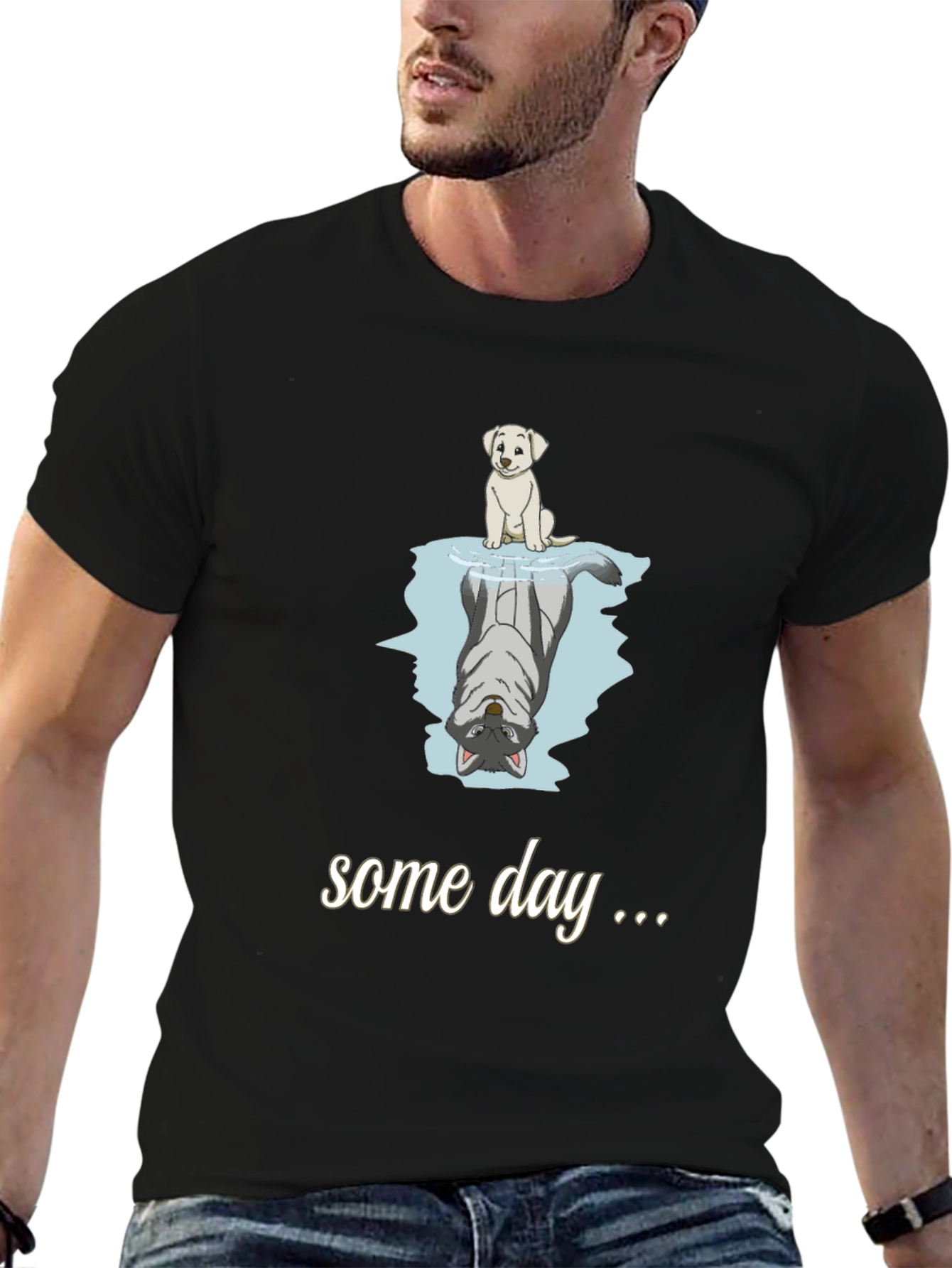 Dog Reflection T-Shirt - Some Day Black Cotton Tee
