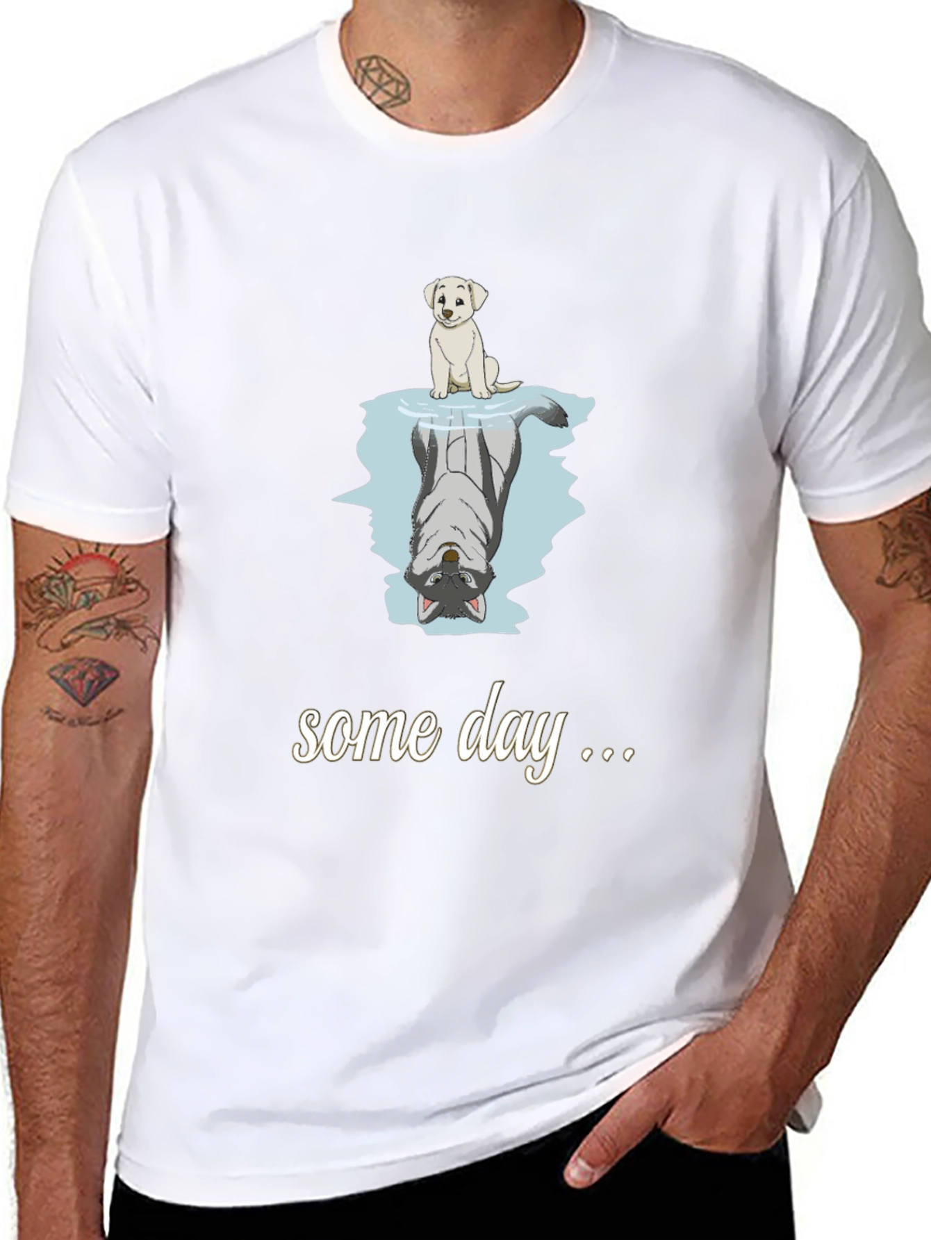 Dog Reflection T-Shirt - Some Day Black Cotton Tee