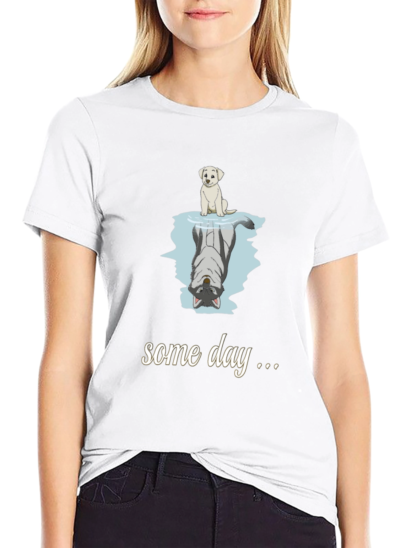 Dog Reflection T-Shirt - Some Day Black Cotton Tee