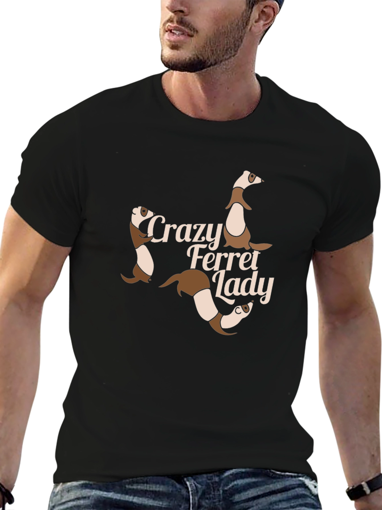 Crazy Ferret Lady Graphic T-Shirt - Black
