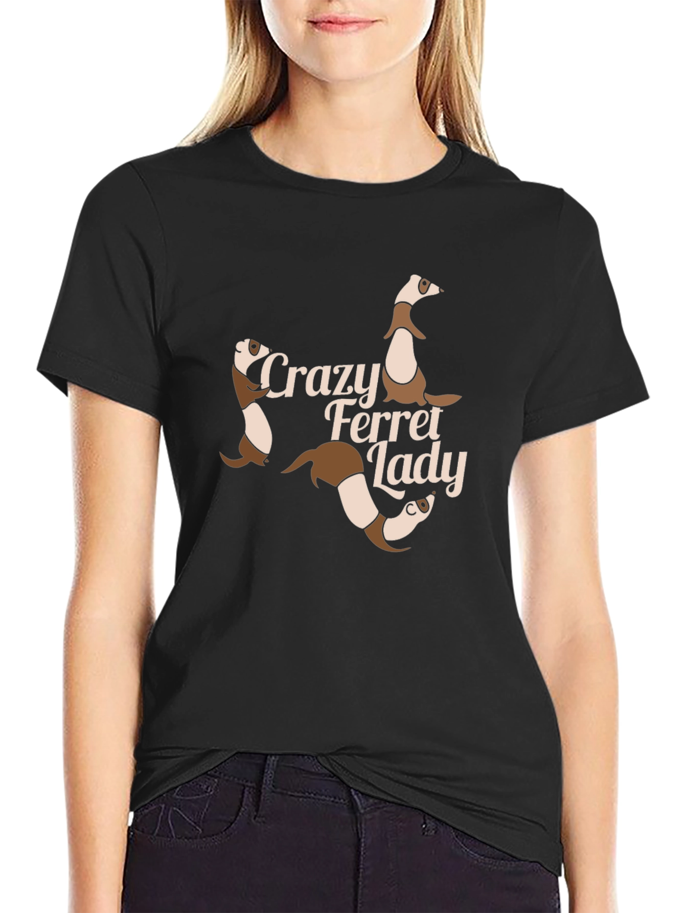 Crazy Ferret Lady Graphic T-Shirt - Black