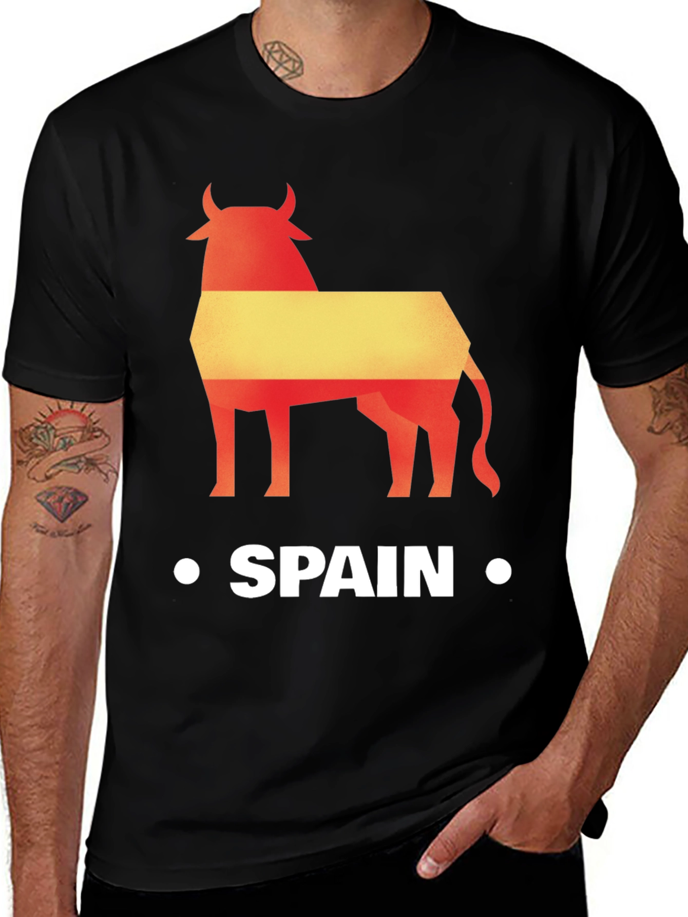 Spain Bull Graphic Tee - Black Cotton T-Shirt