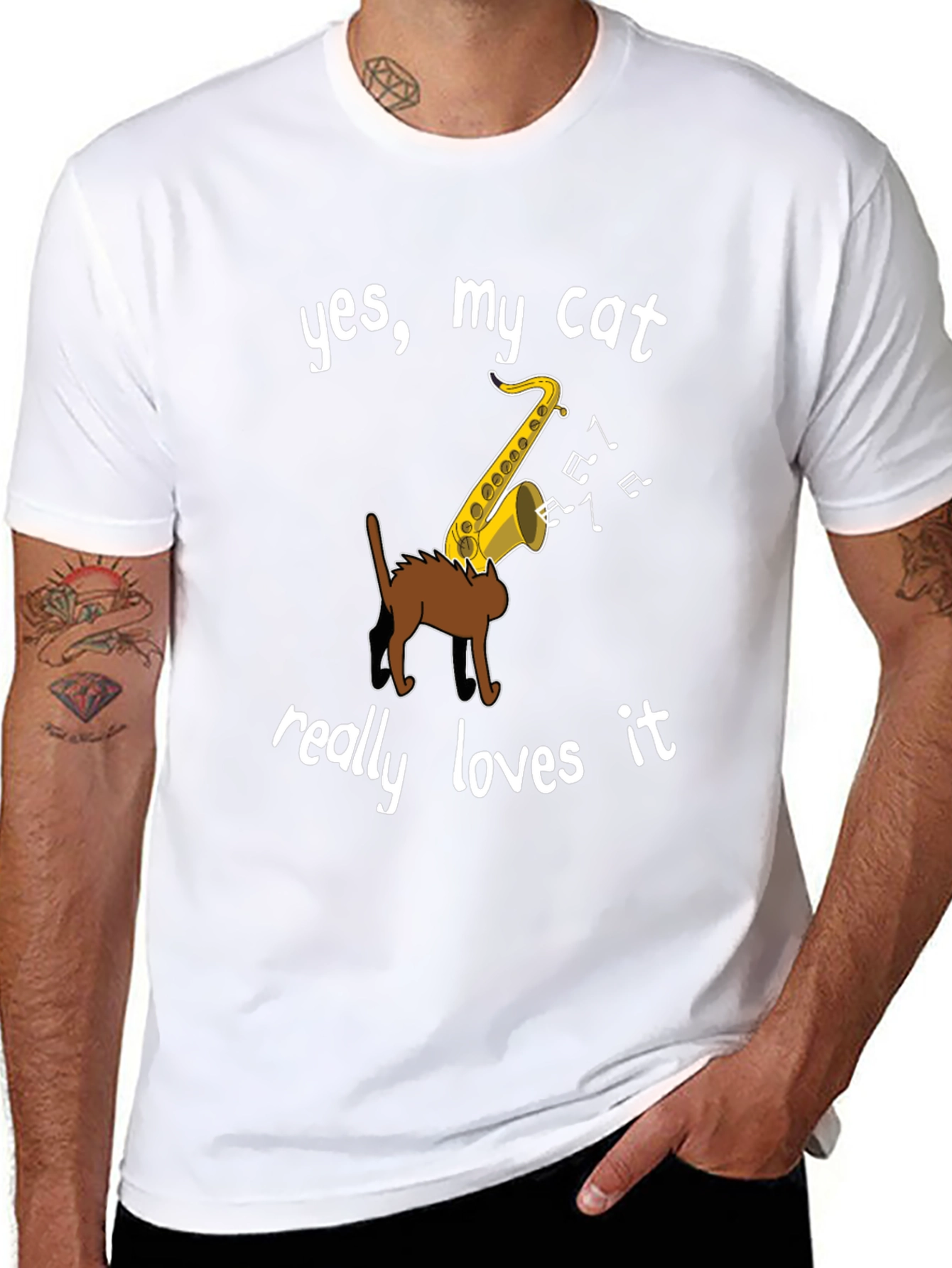 Cat Loves Saxophone Graphic Tee
