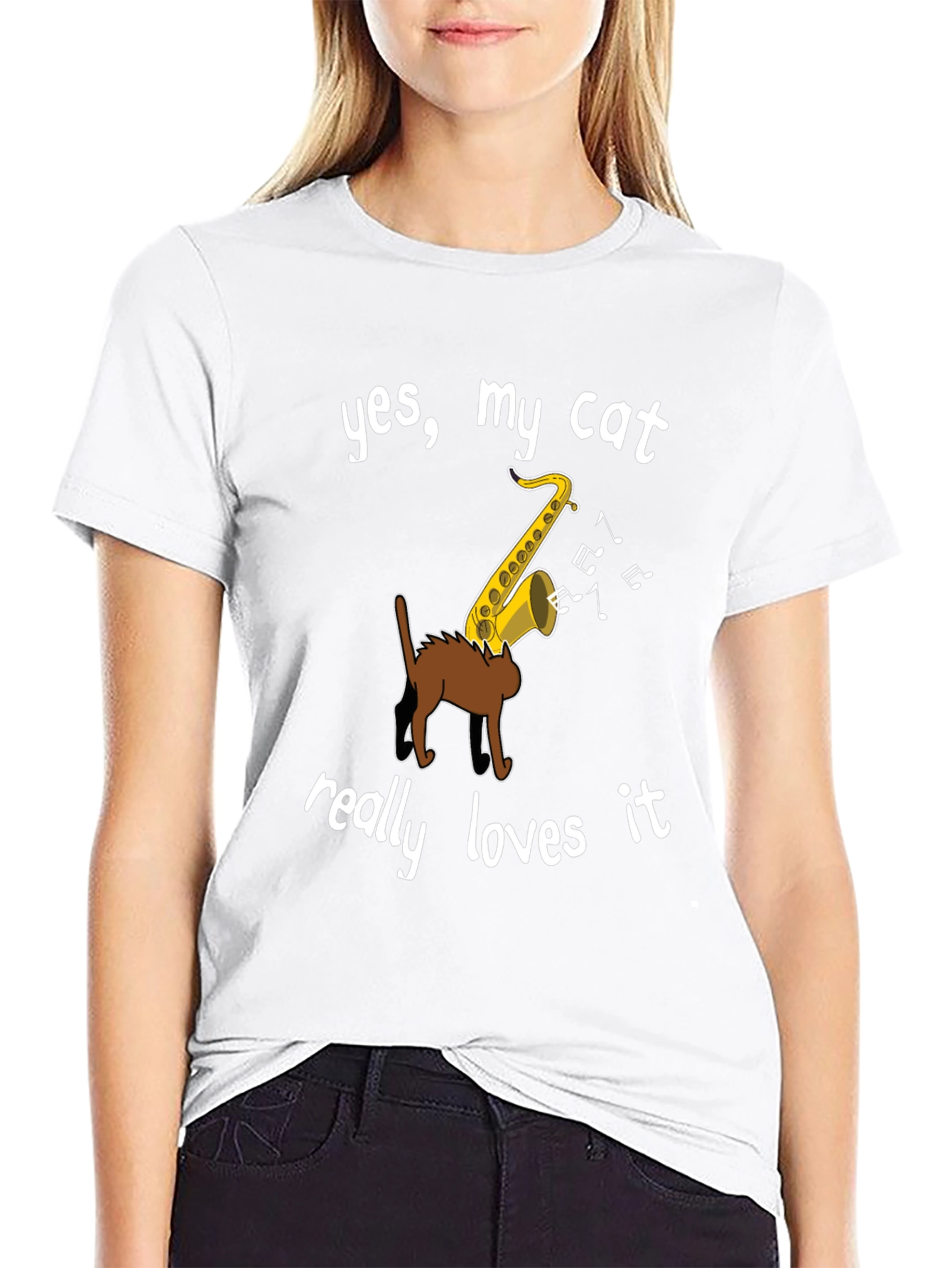 Cat Loves Saxophone Graphic Tee