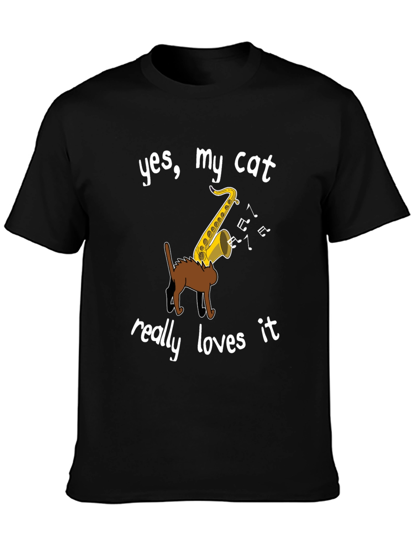 Cat Loves Saxophone Graphic Tee