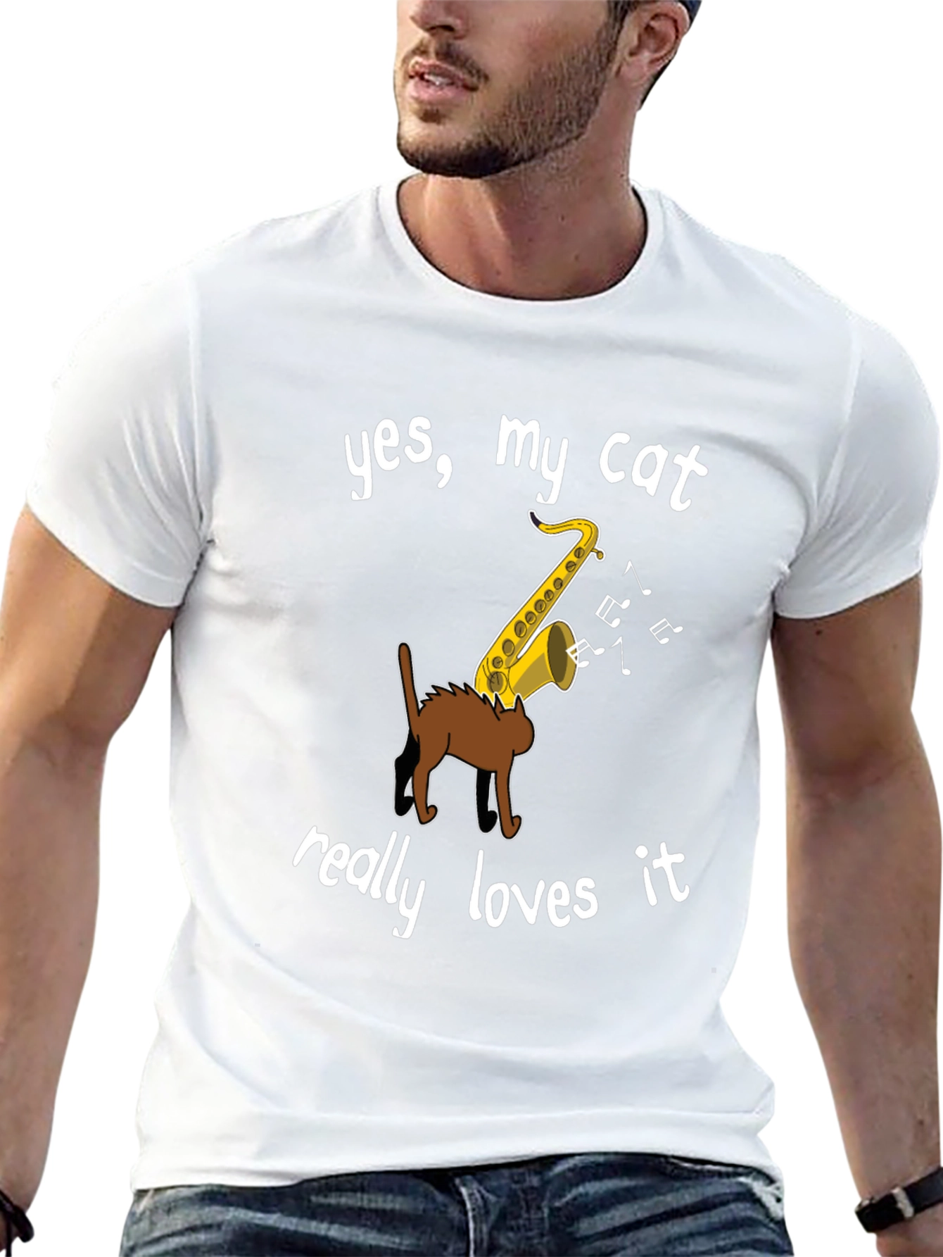 Cat Loves Saxophone Graphic Tee