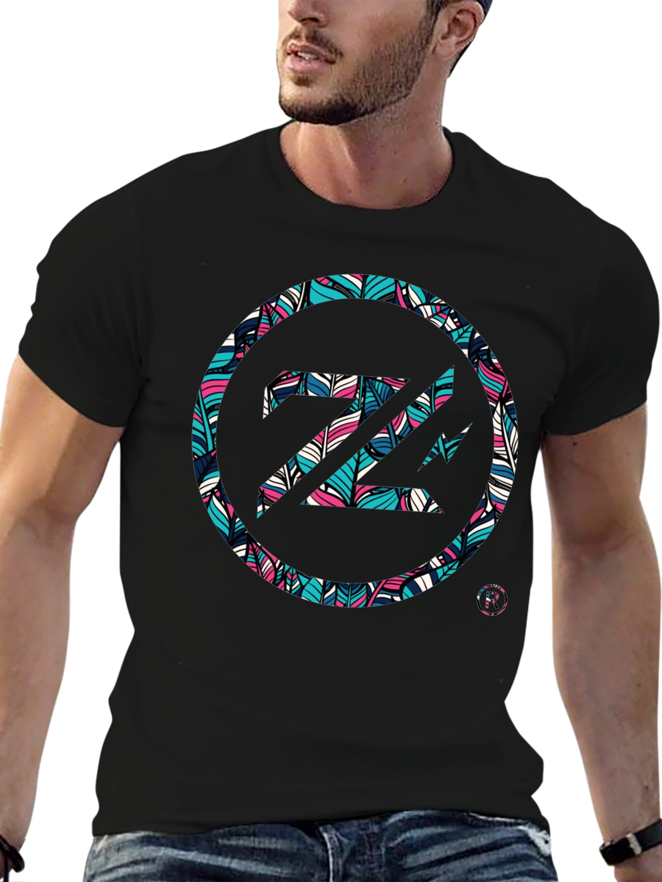 Abstract Feather Z Logo Black Tee