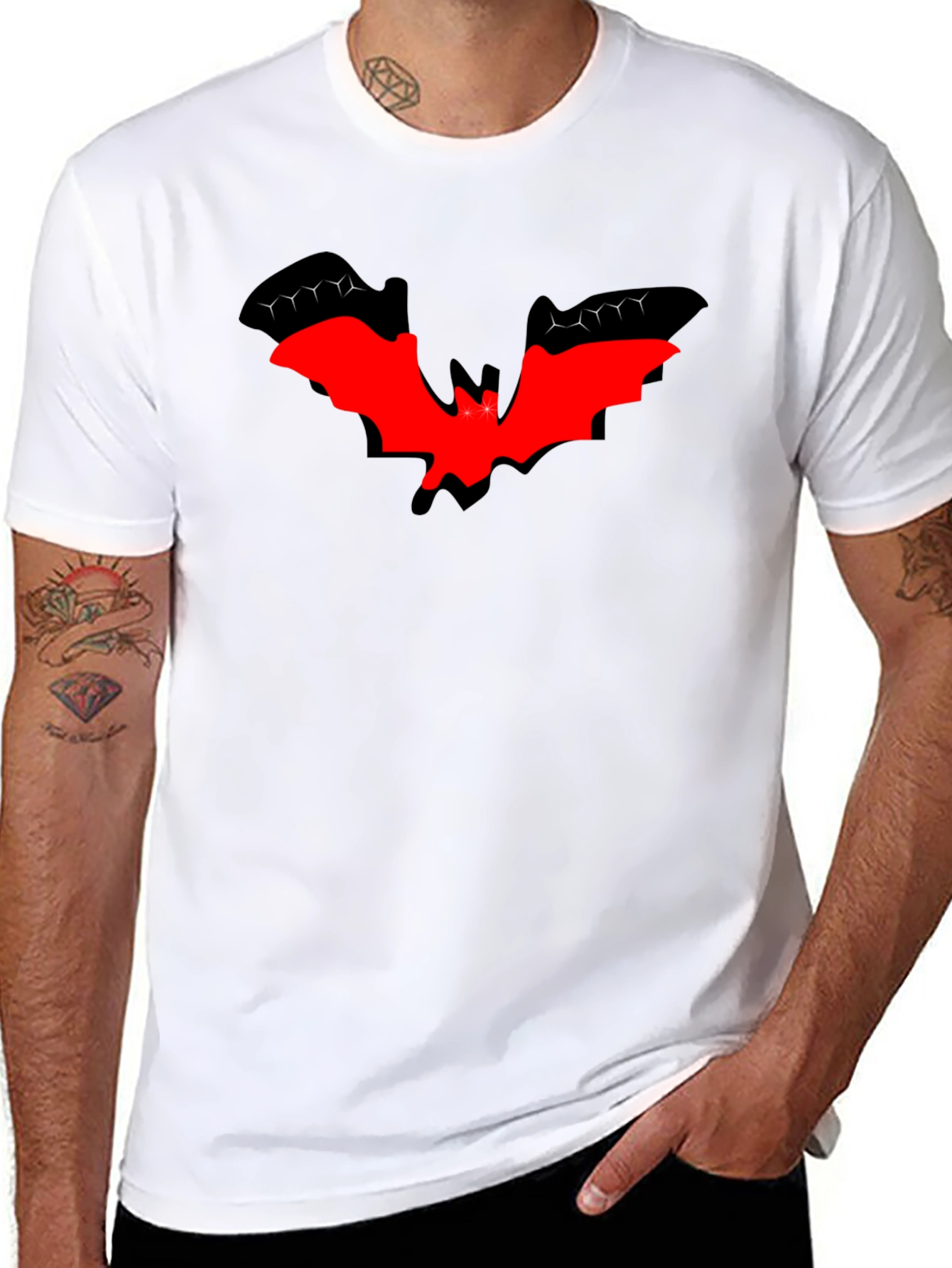 Red Bat Graphic Black T-Shirt - Halloween Style