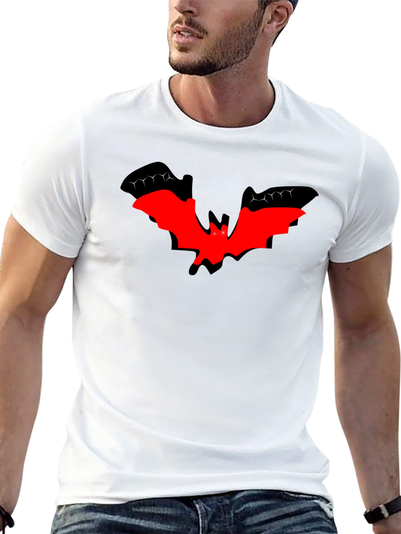 Red Bat Graphic Black T-Shirt - Halloween Style