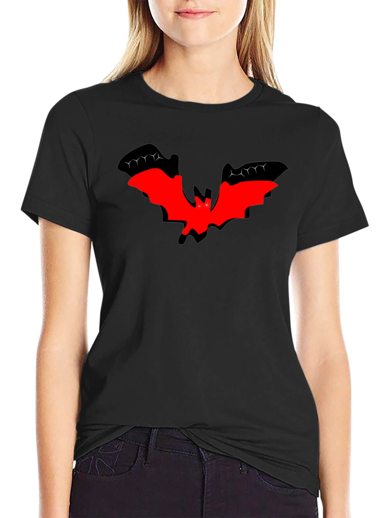 Red Bat Graphic Black T-Shirt - Halloween Style