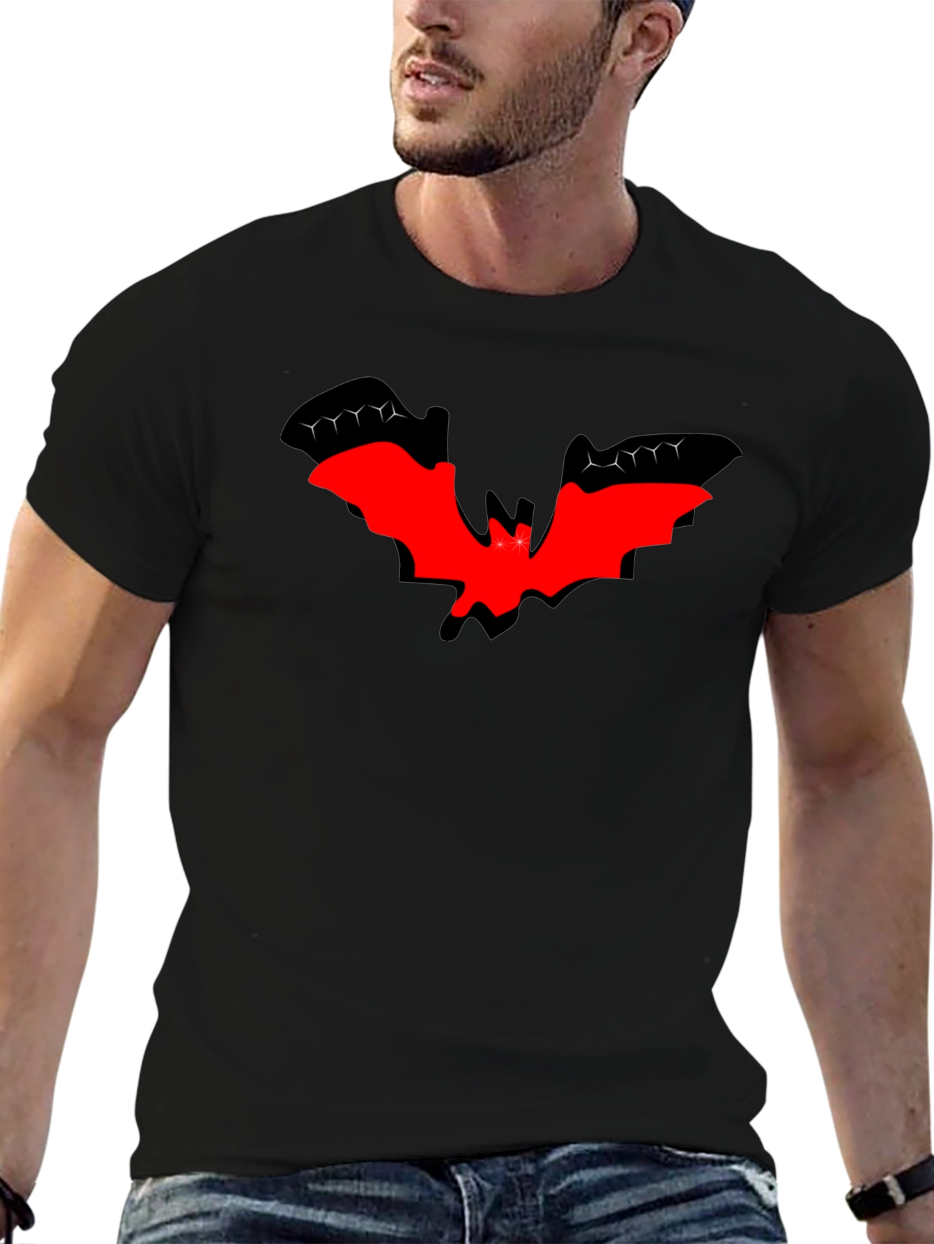 Red Bat Graphic Black T-Shirt - Halloween Style