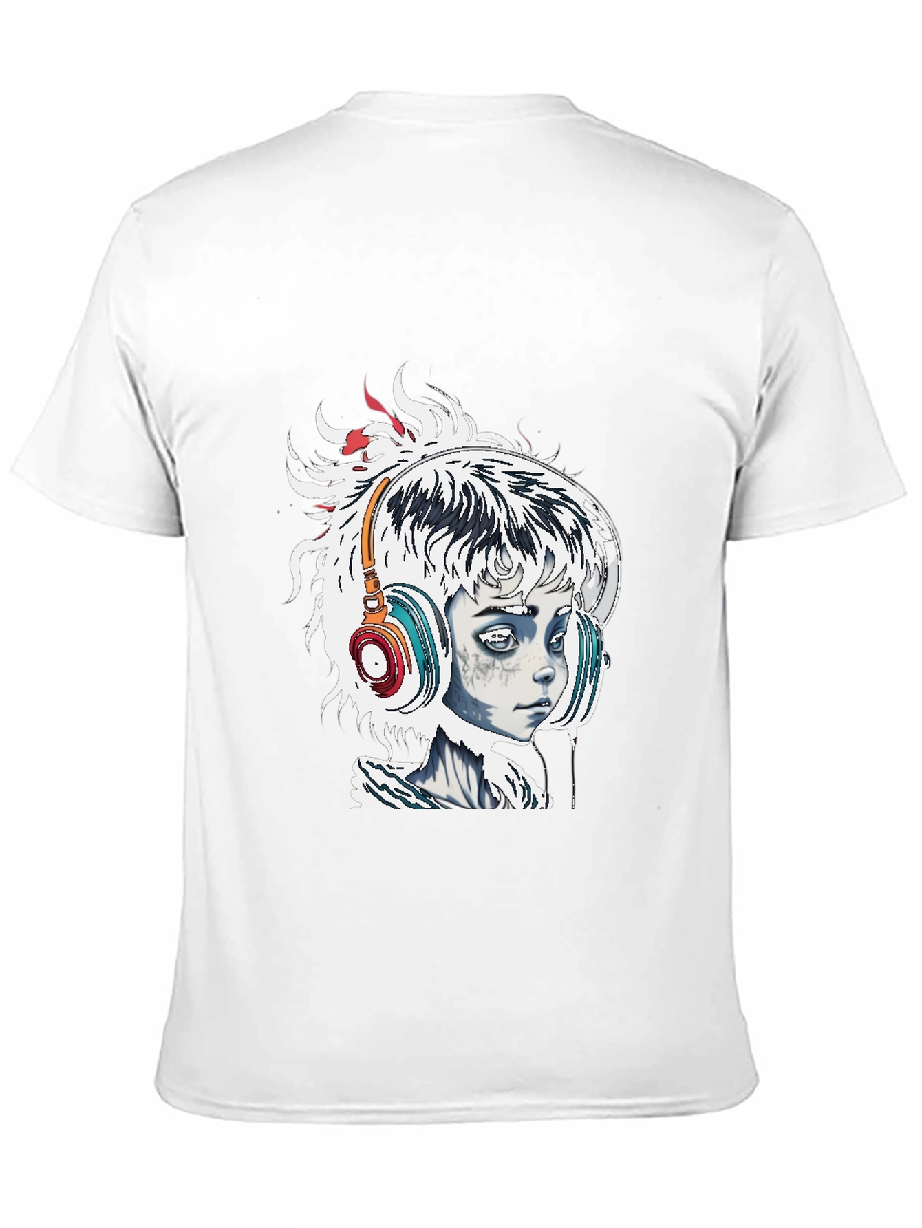 Edgy Graphic Tee - Girl with Headphones Black T-Shirt