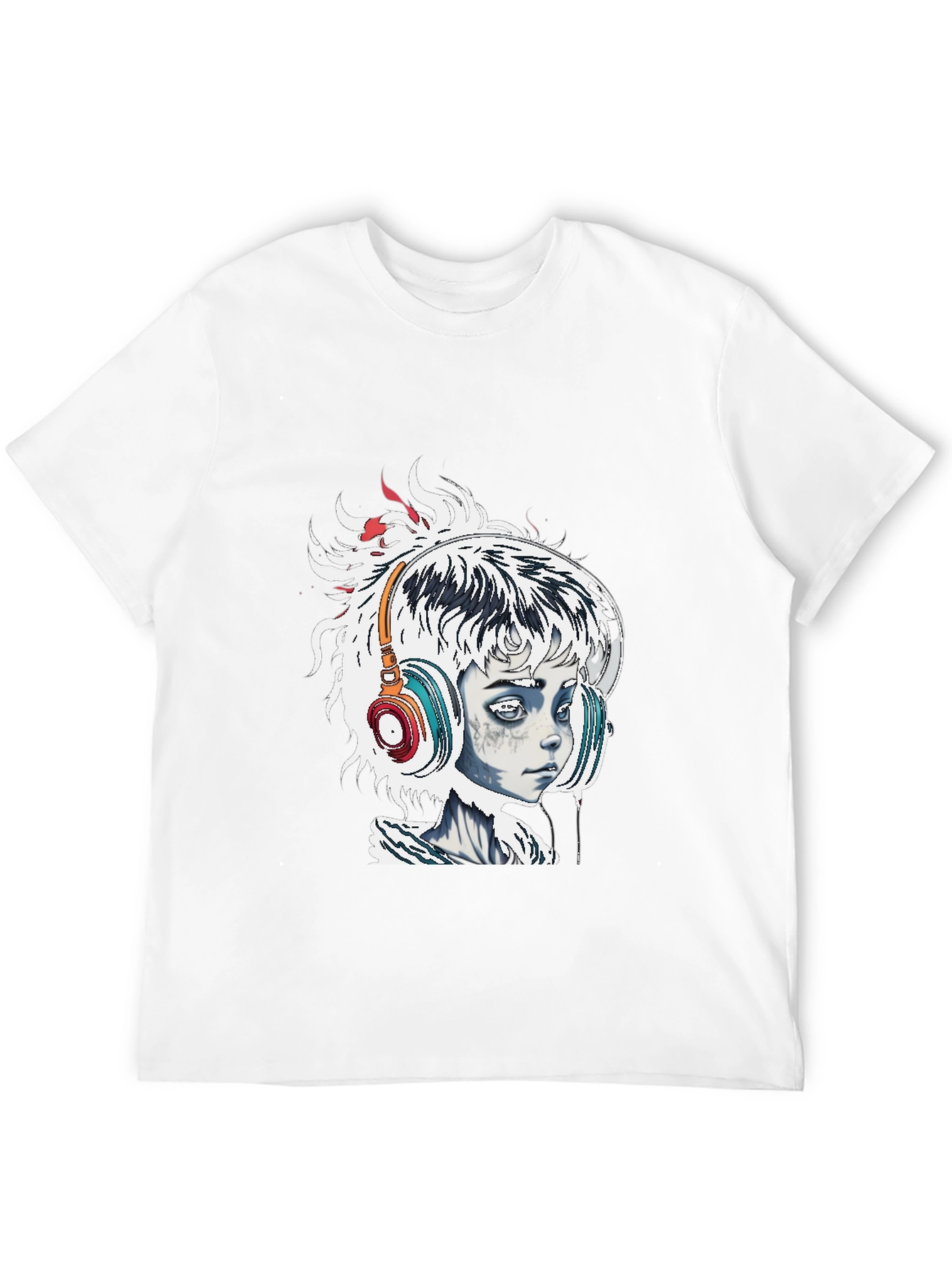 Edgy Graphic Tee - Girl with Headphones Black T-Shirt