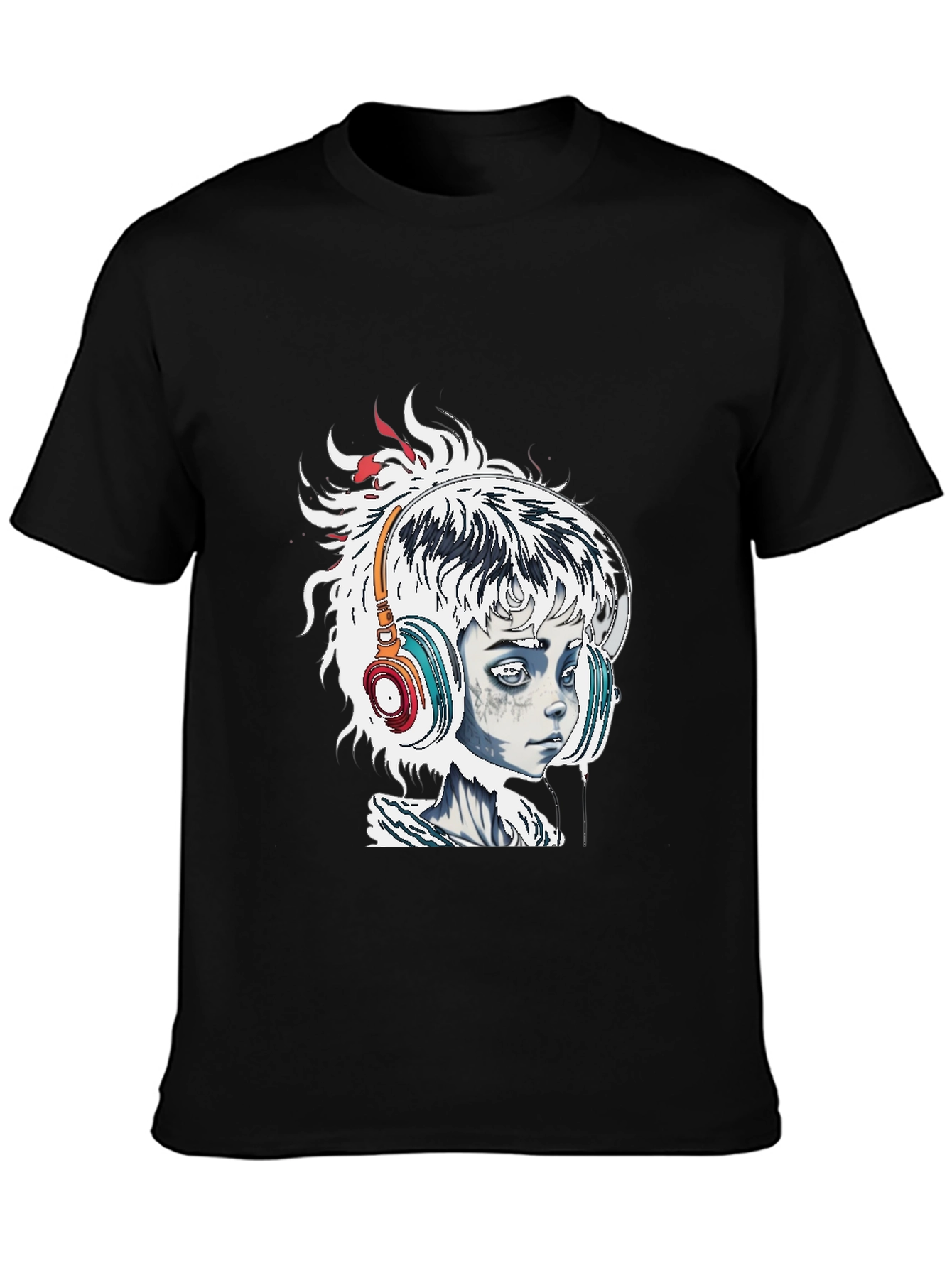 Edgy Graphic Tee - Girl with Headphones Black T-Shirt