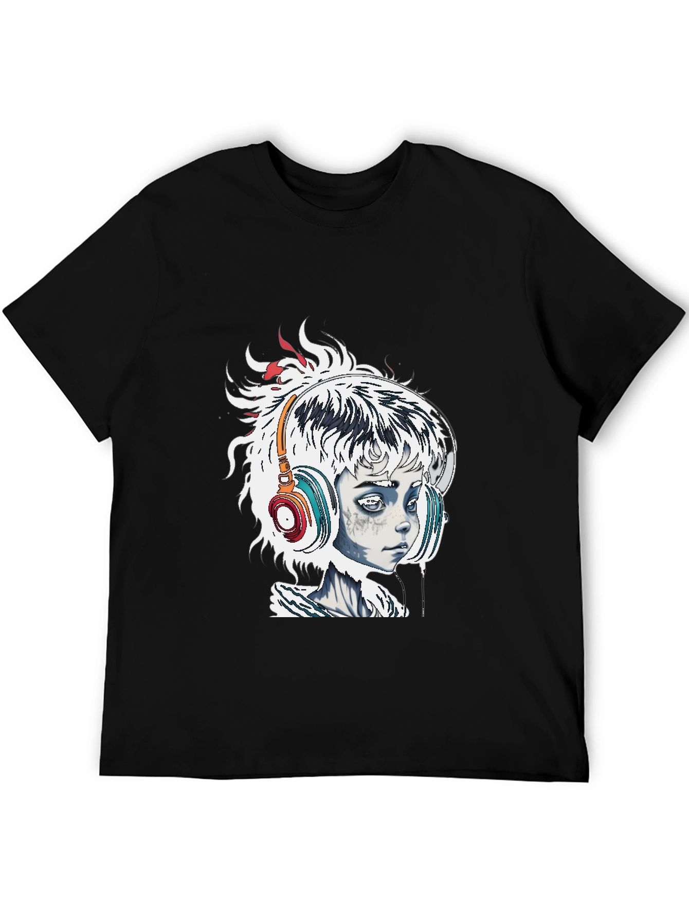 Edgy Graphic Tee - Girl with Headphones Black T-Shirt