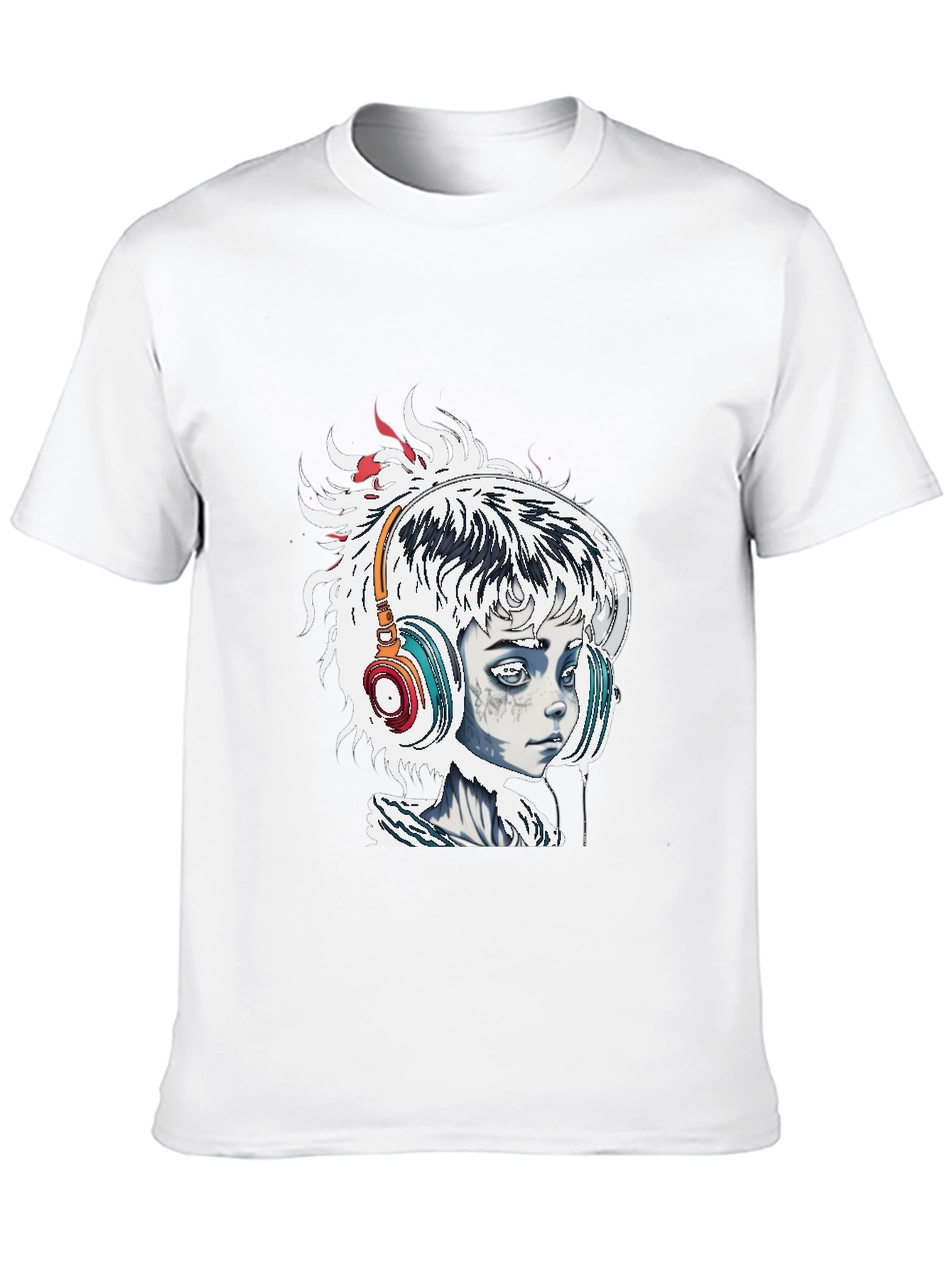 Edgy Graphic Tee - Girl with Headphones Black T-Shirt